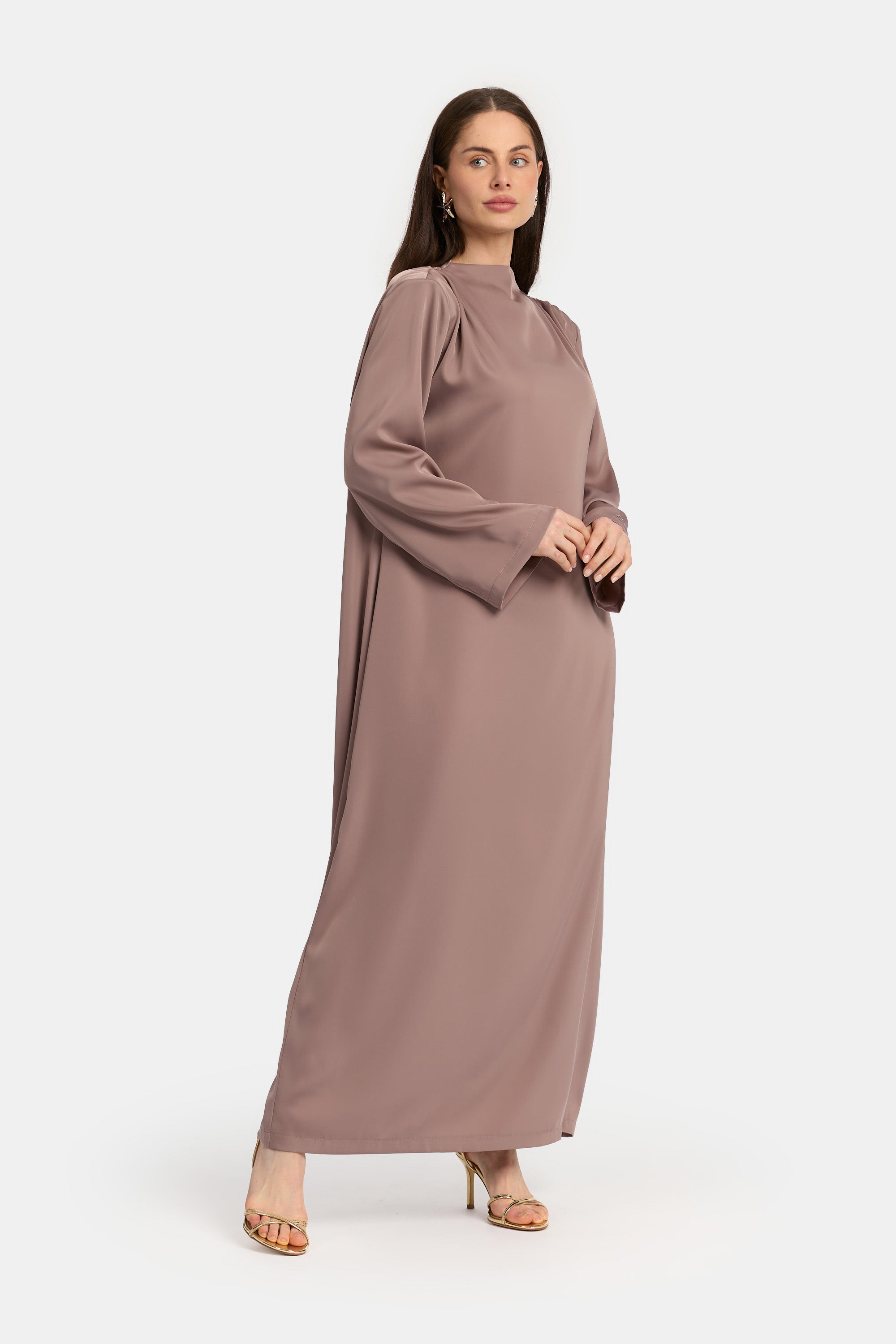 Robe en satin drapée sur l'épaule - Rose poudré