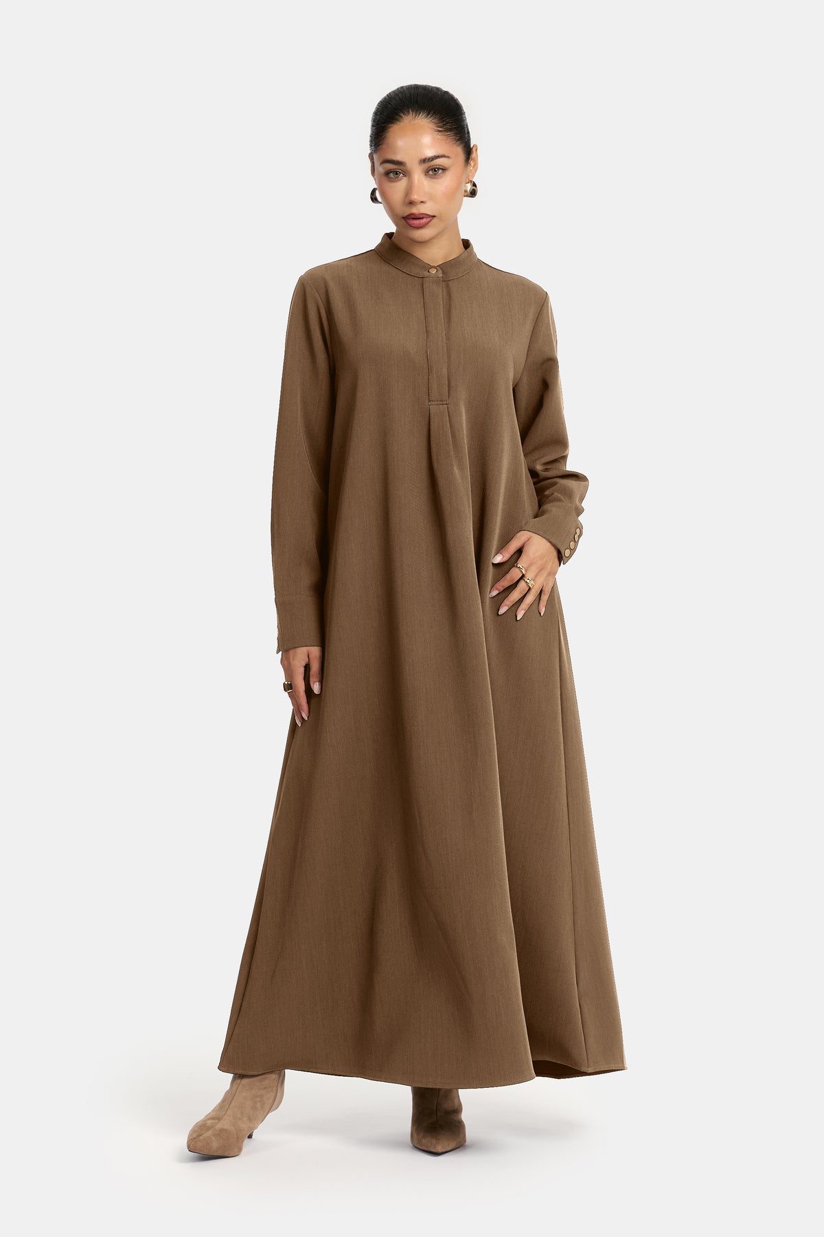 Woven Abaya - Ash Brown