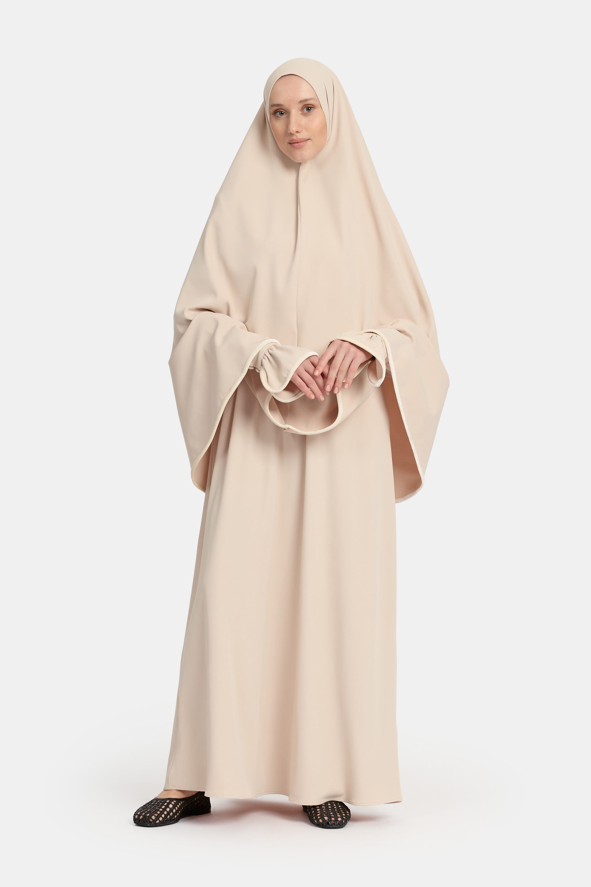 Mastour Velvet Khimar Set - Bone