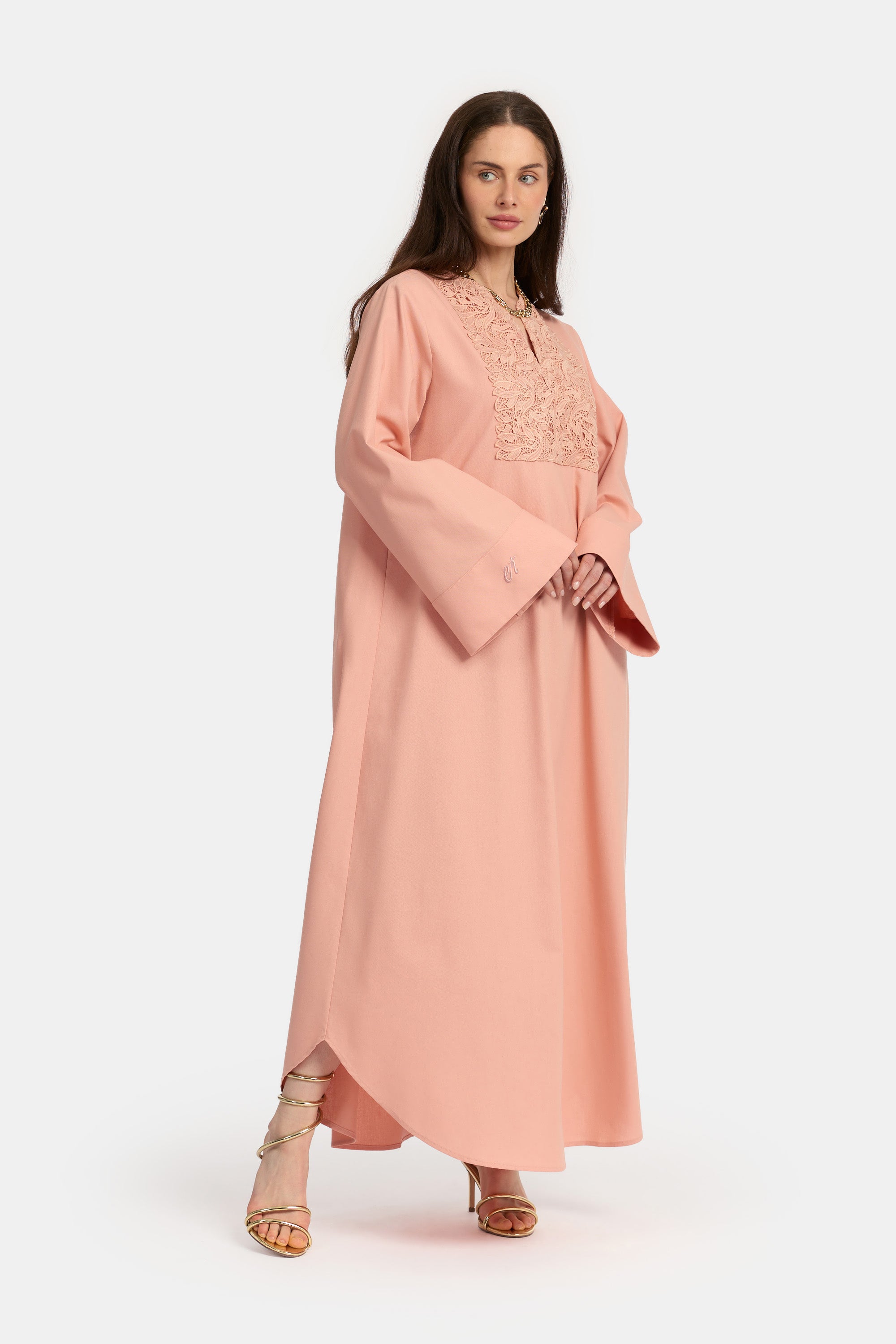 Robe en dentelle de lin - Saumon