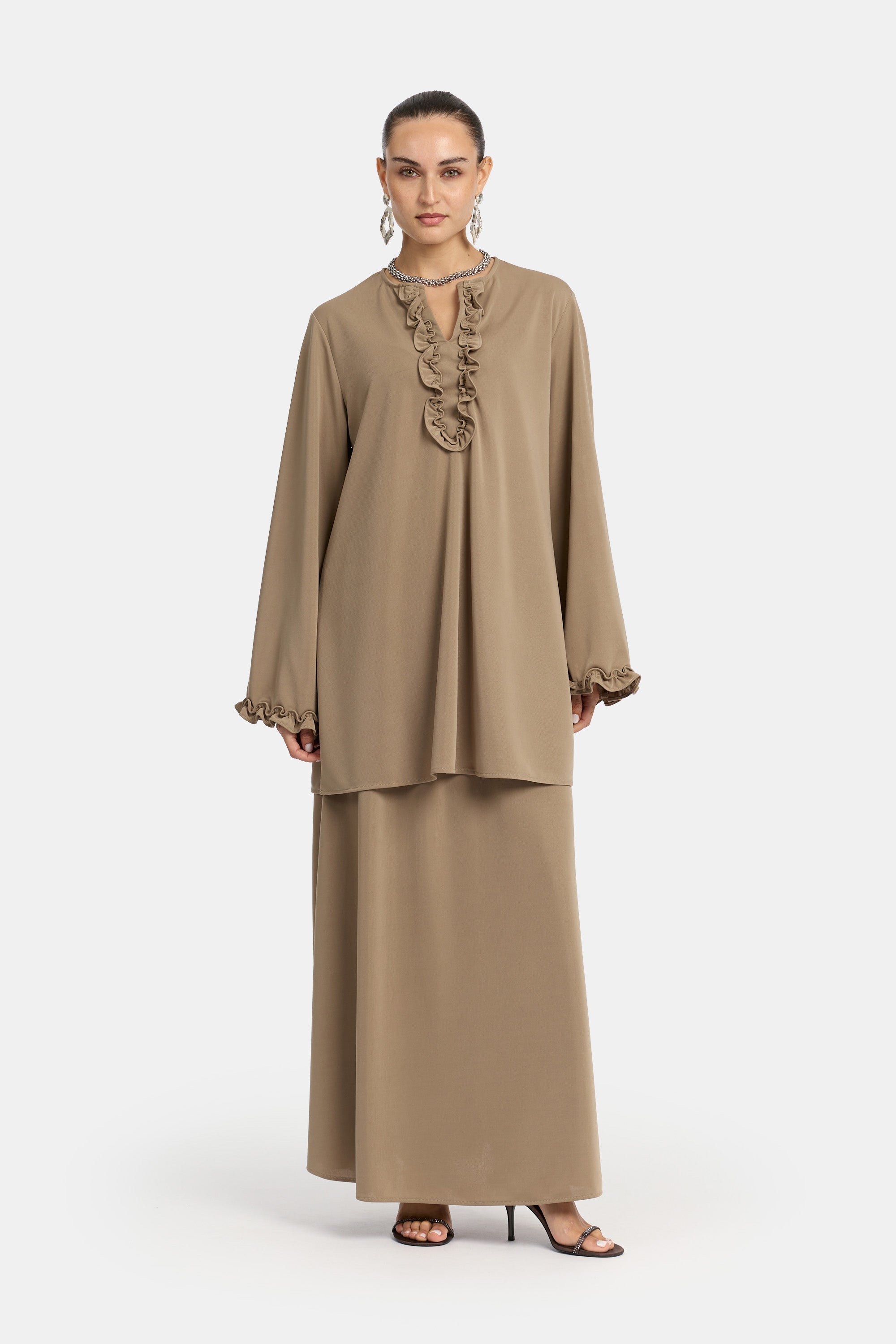 Ruffle Style Skirt Set - Mink