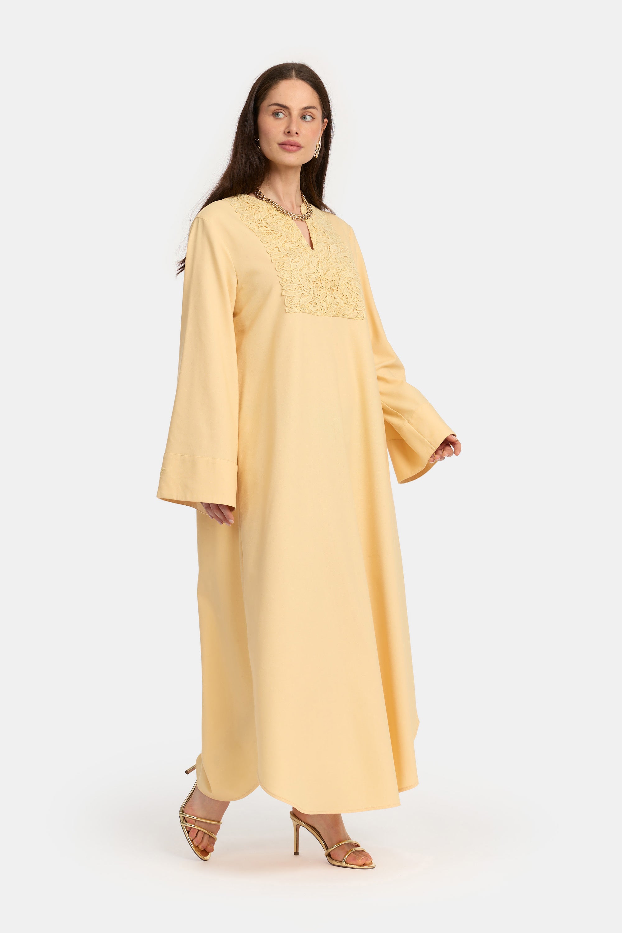 Robe en lin à dentelle - Jaune