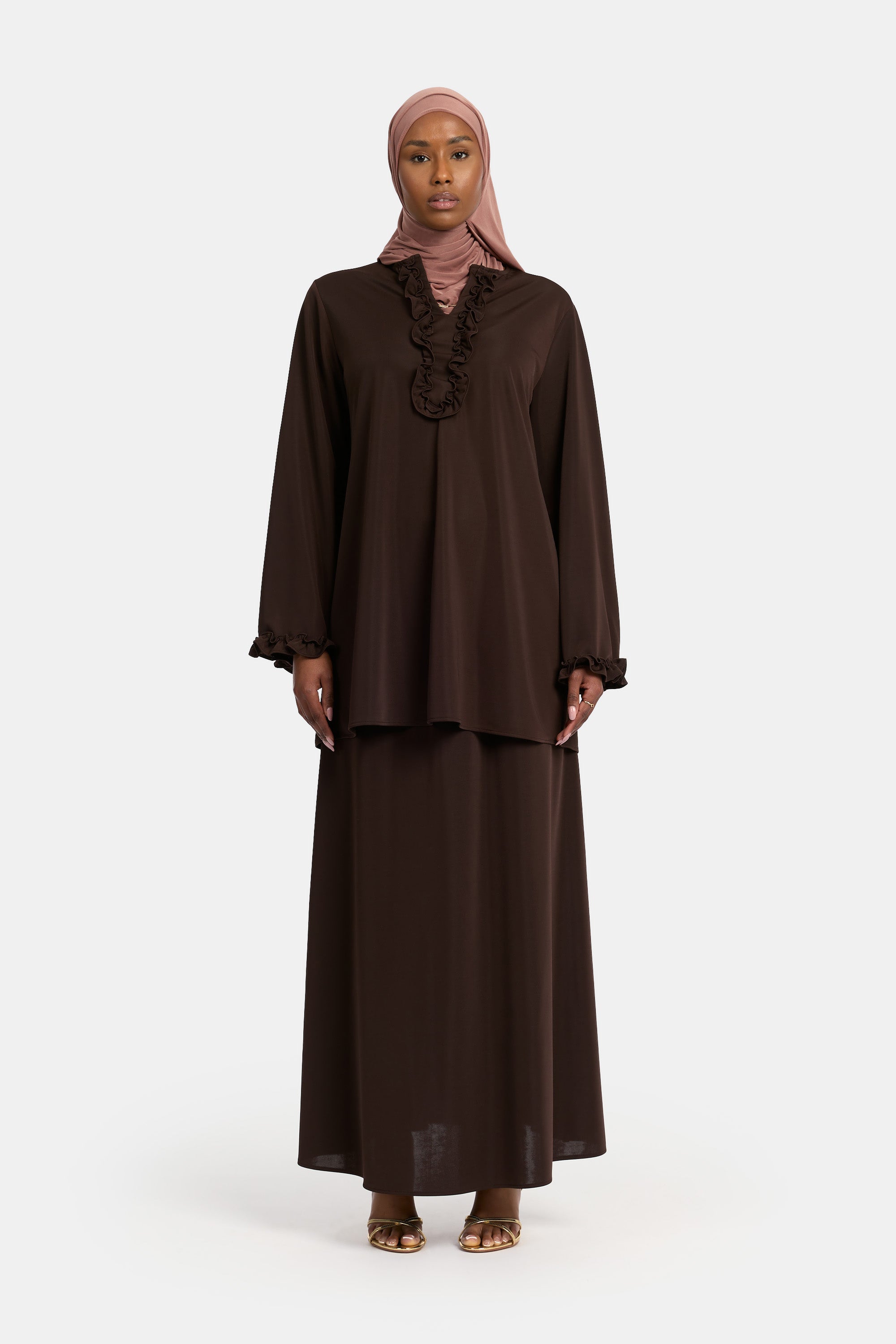 Ruffle Style Skirt Set - Dark Brown