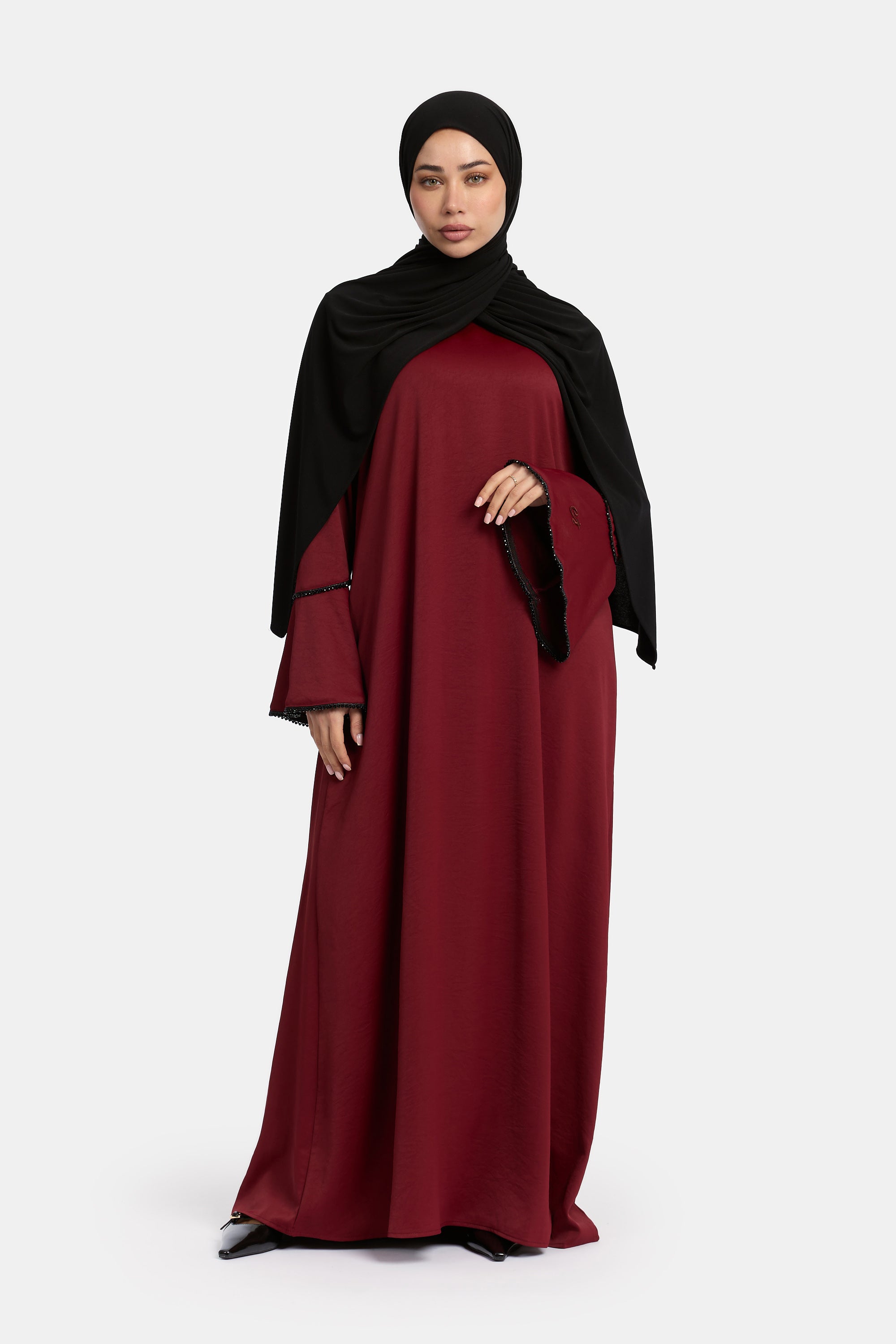 Stone Line Abaya - Burgundy