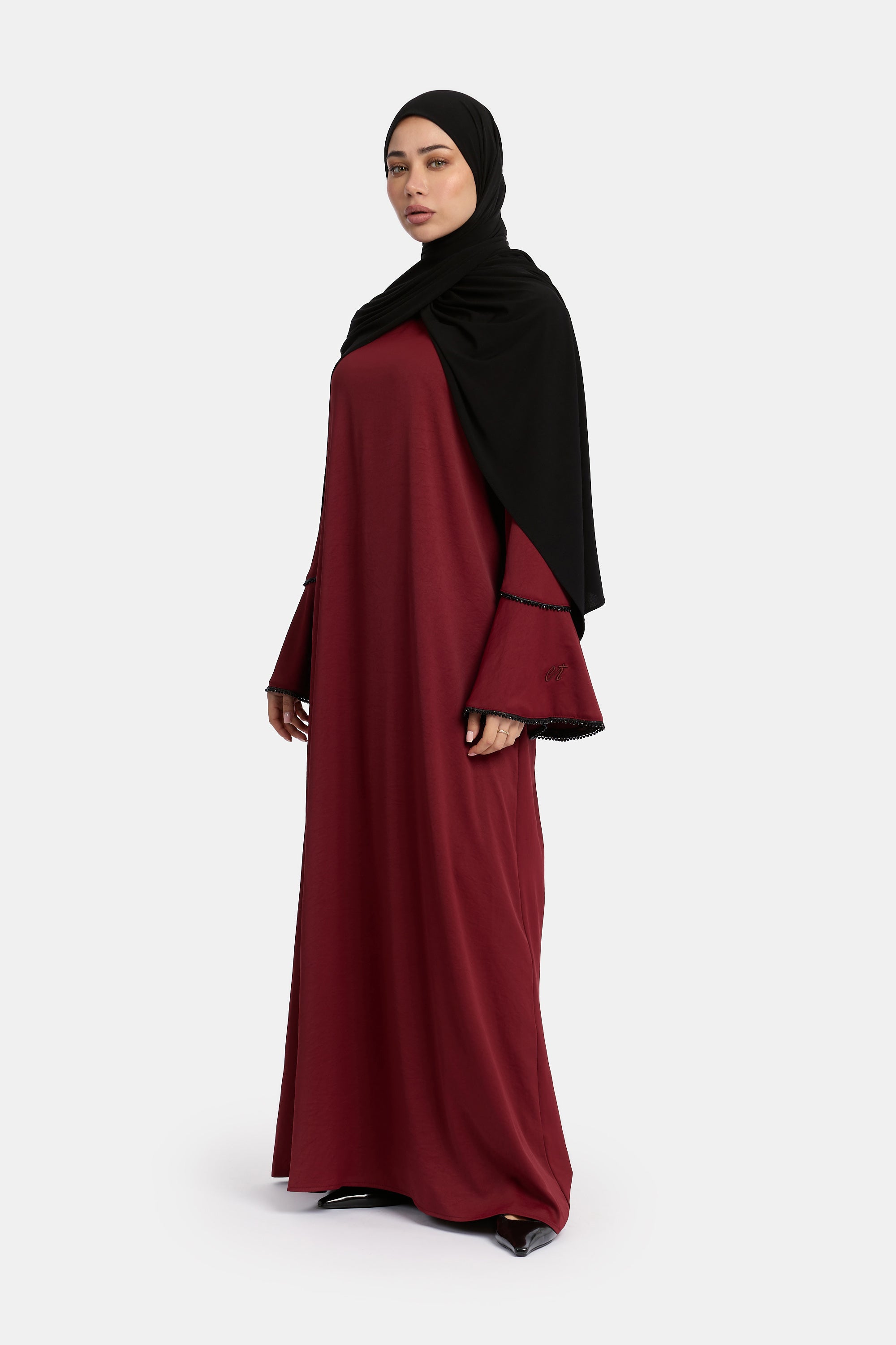 Stone Line Abaya - Burgundy