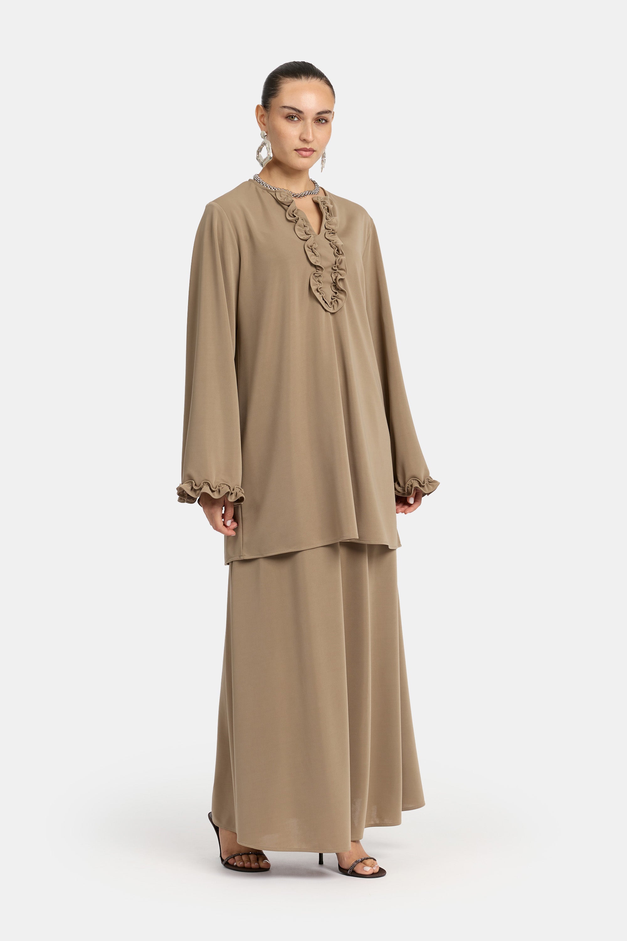 Ruffle Style Skirt Set - Mink