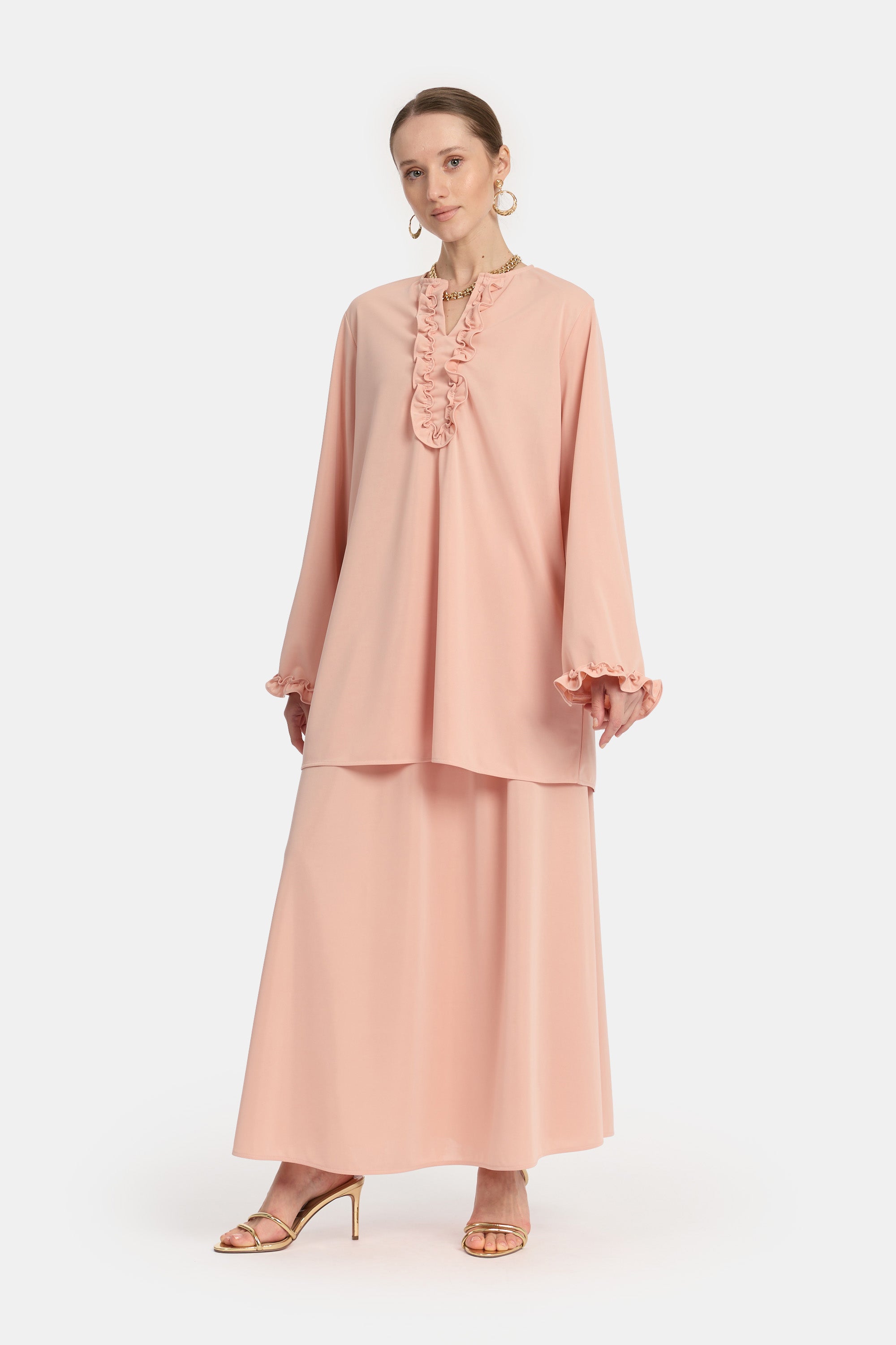 Ruffle Style Skirt Set - Salmon
