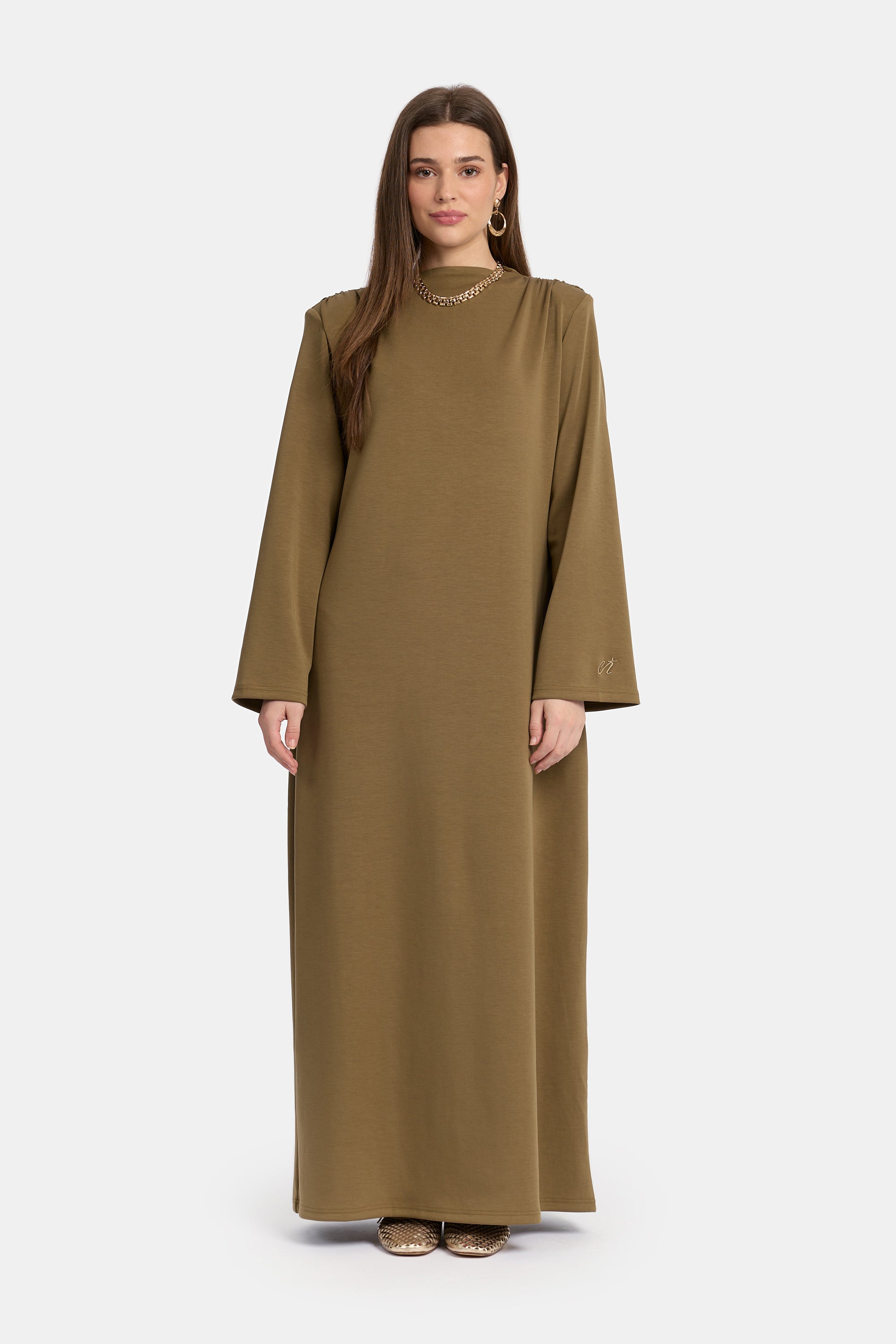 Draped Shoulder Dress - Olive