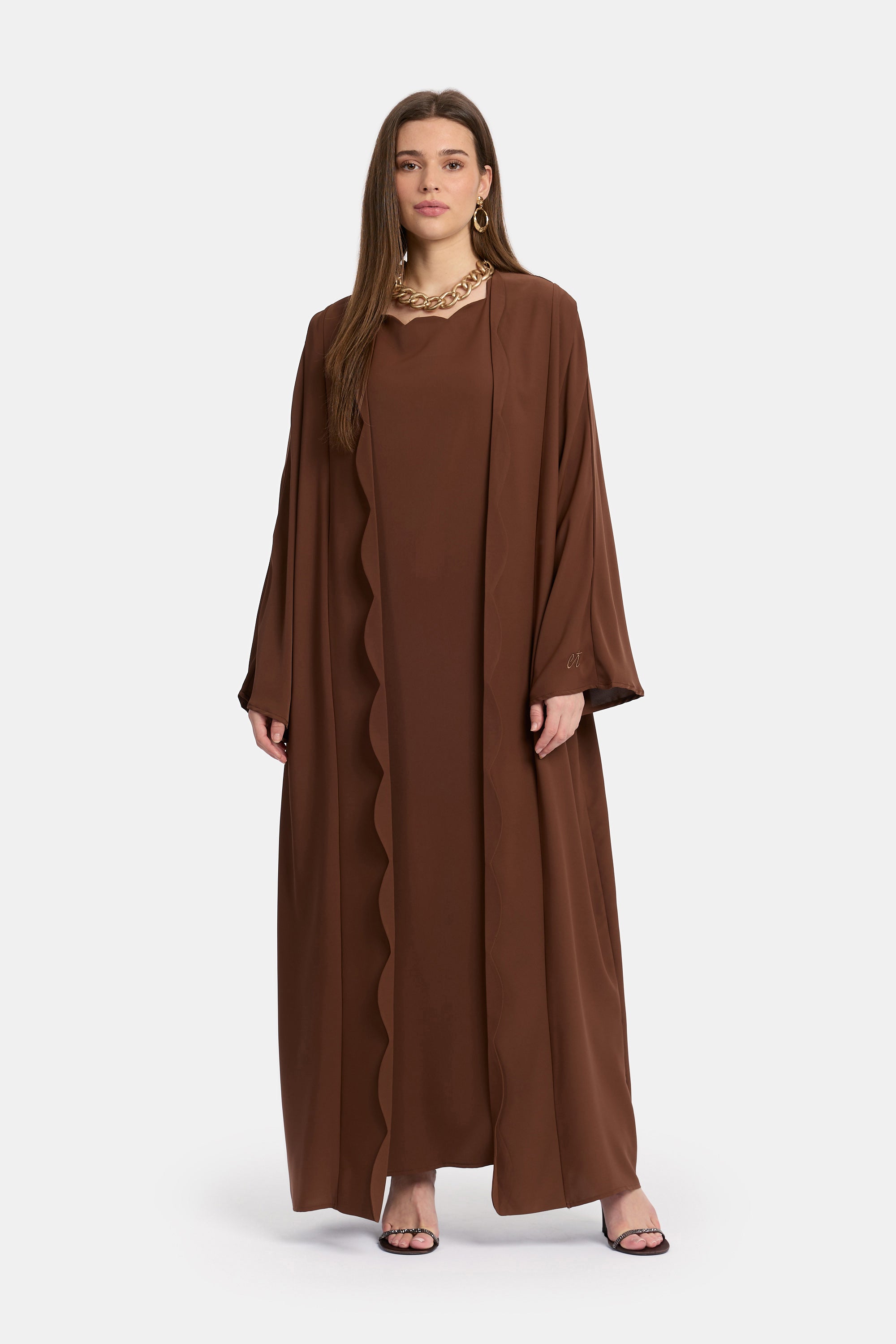 Cut Out Kimono Set - Dark Brown