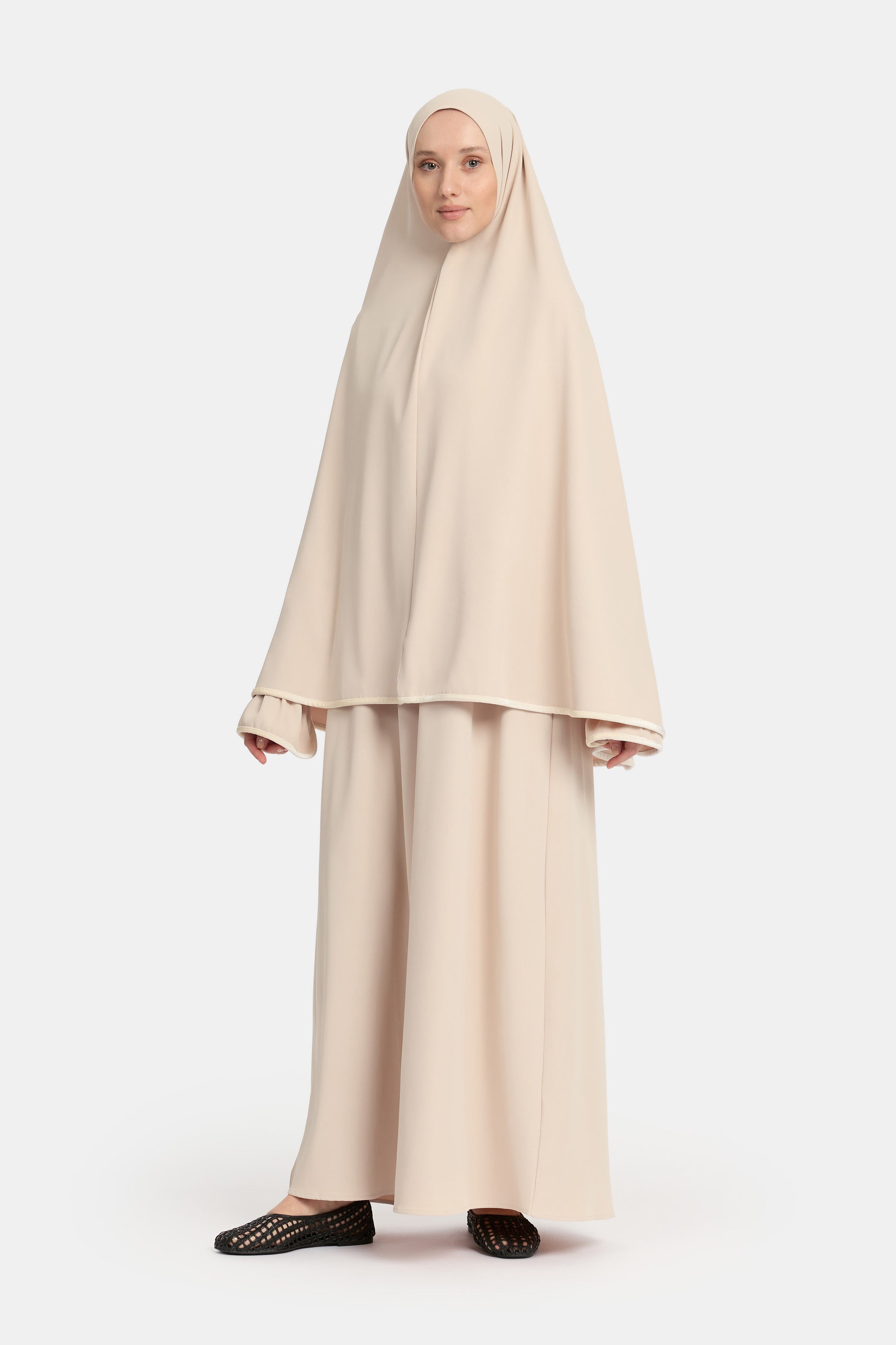 Mastour Velvet Khimar Set - Bone