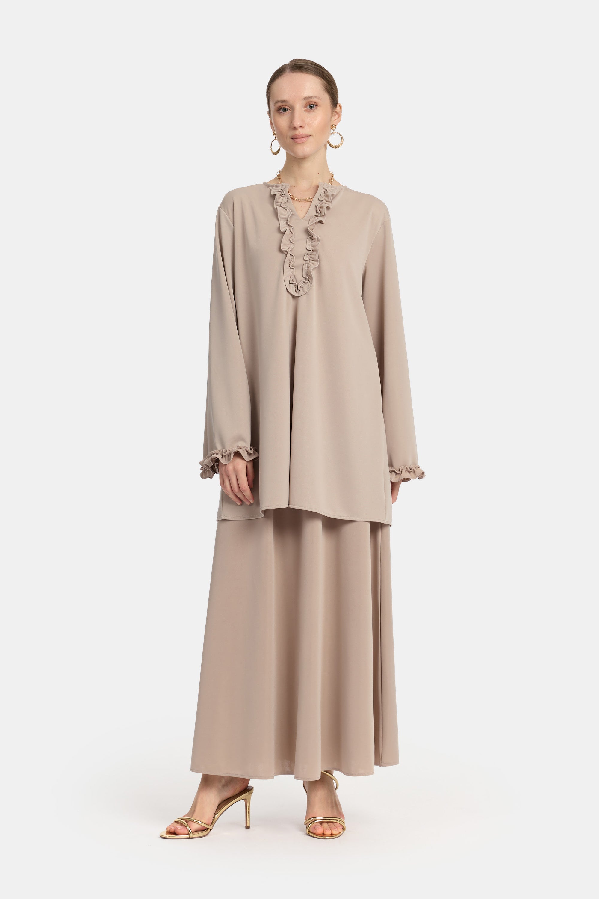 Ruffle Style Skirt Set - Mocha