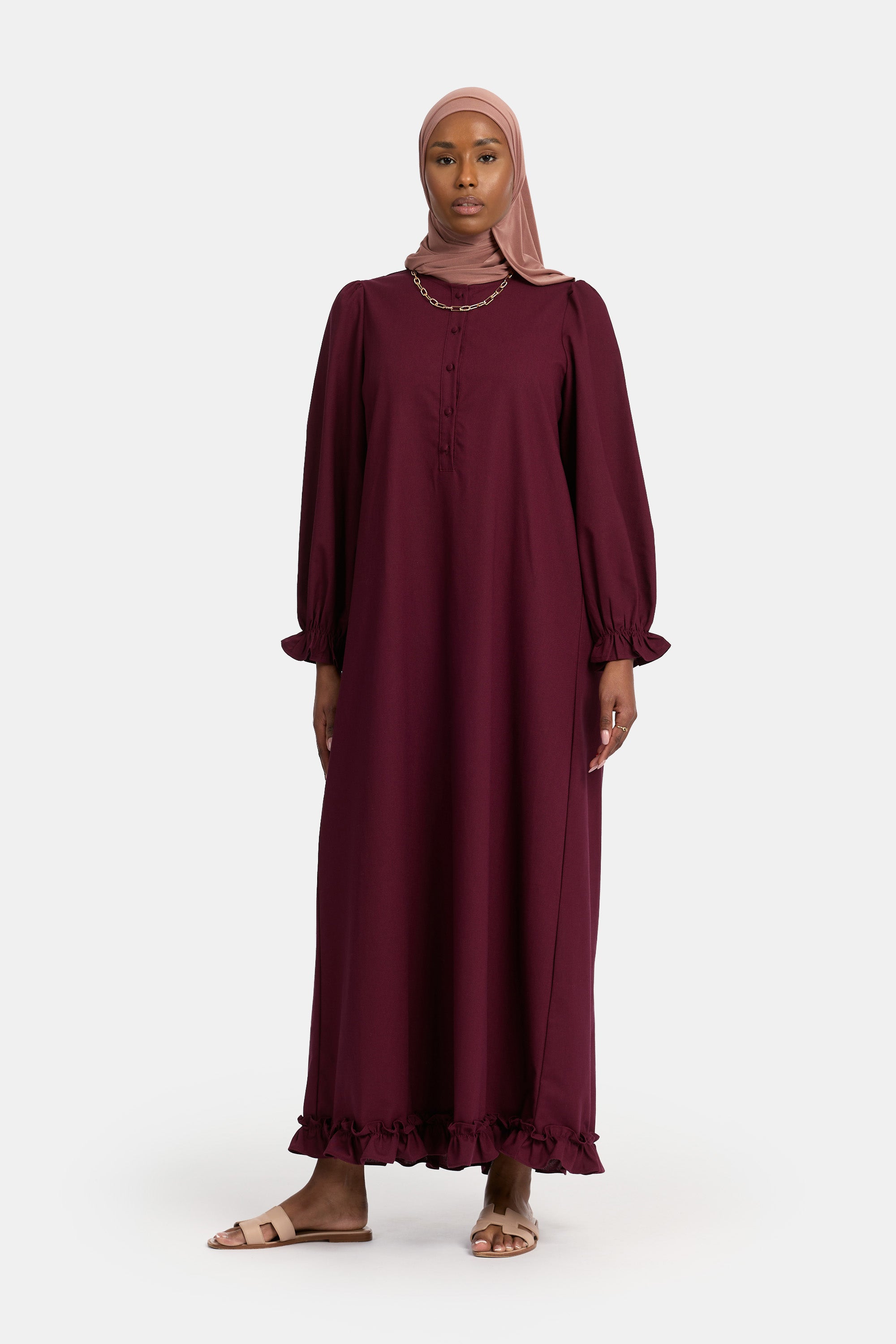 Robe longue volantée - Rouge cerise foncé