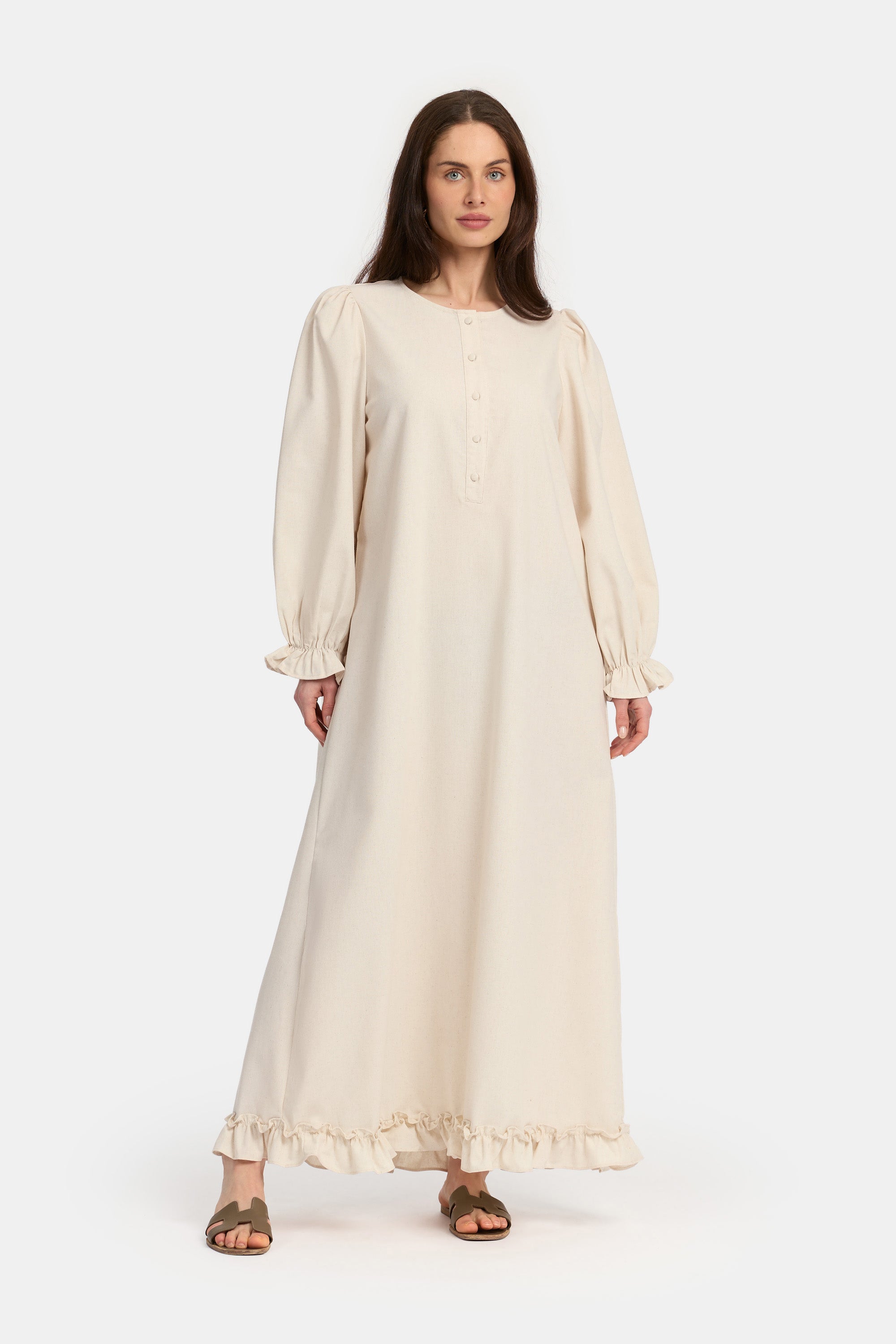 Robe longue volantée - Beige