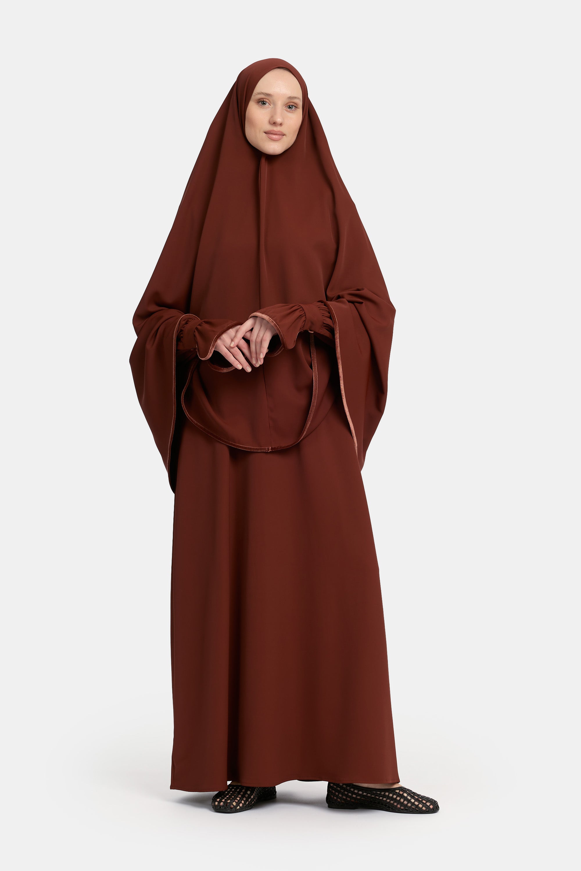 Mastour Velvet Khimar Set - Cherry Terracotta