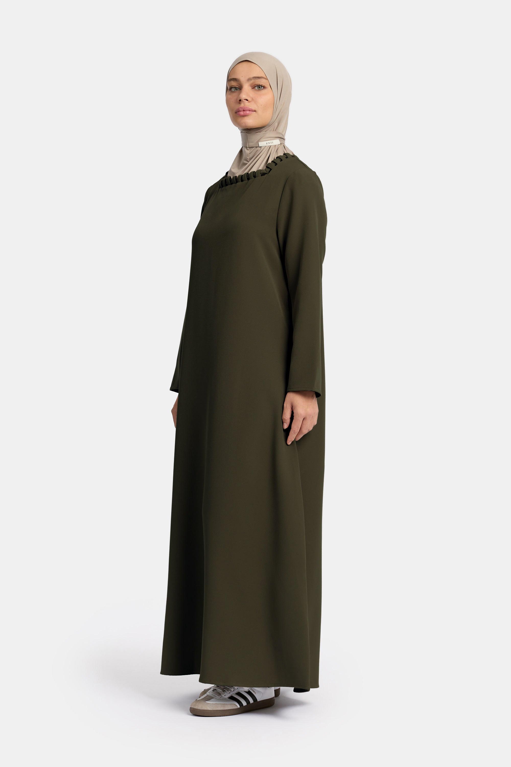 Weave Line Abaya - Dark Green