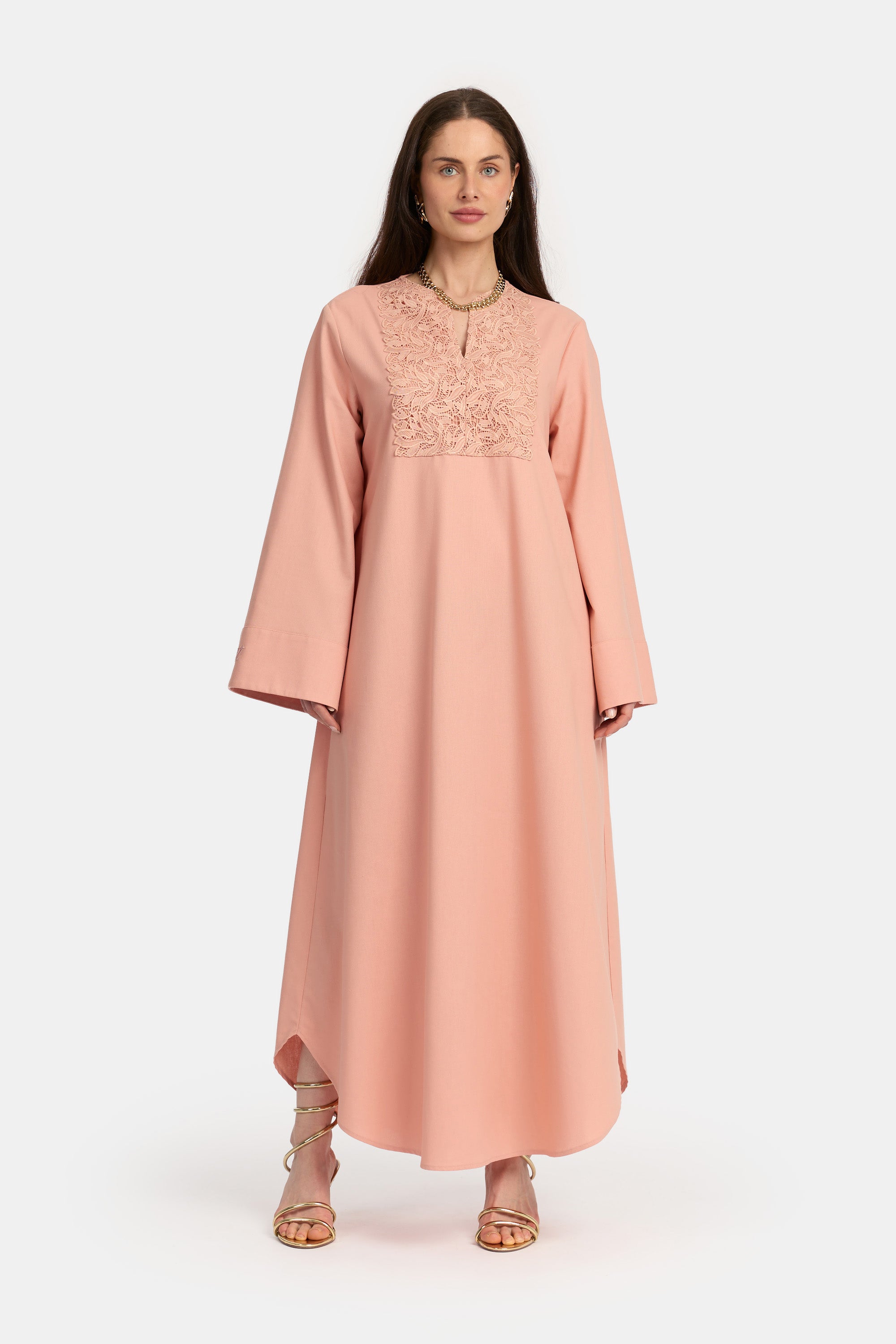 Robe en dentelle de lin - Saumon