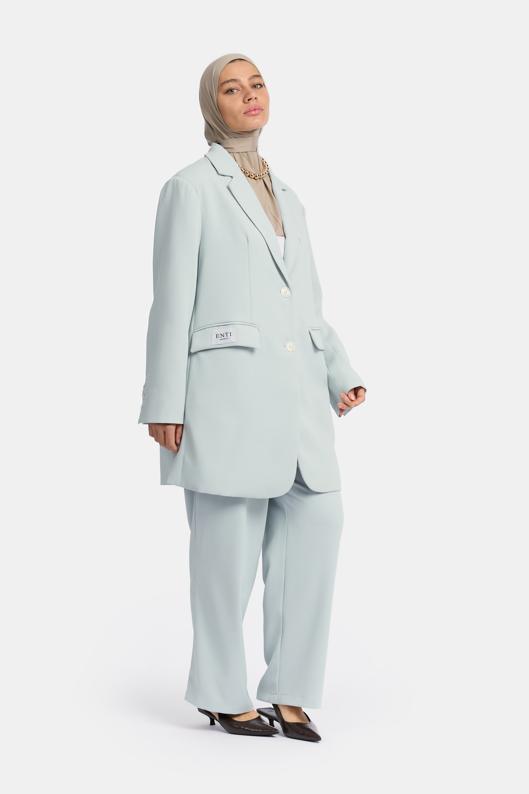 Double Breasted Blazer Set - Ash Blue