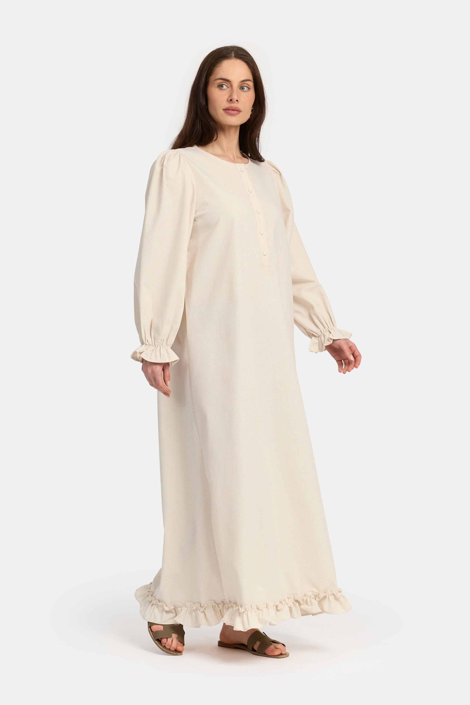Ruffle Maxi Dress - Beige