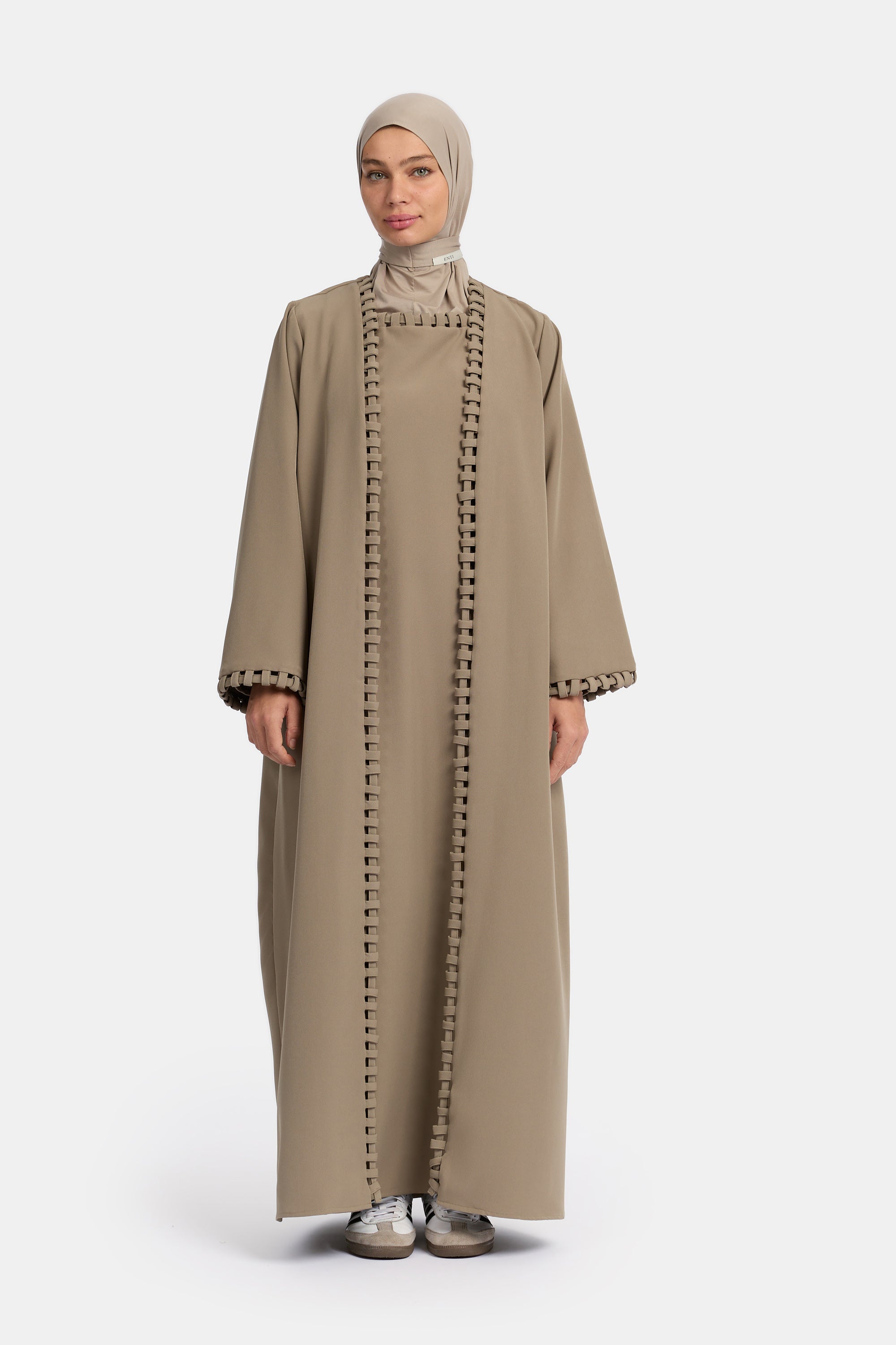 Weave Line Abaya - Walnut