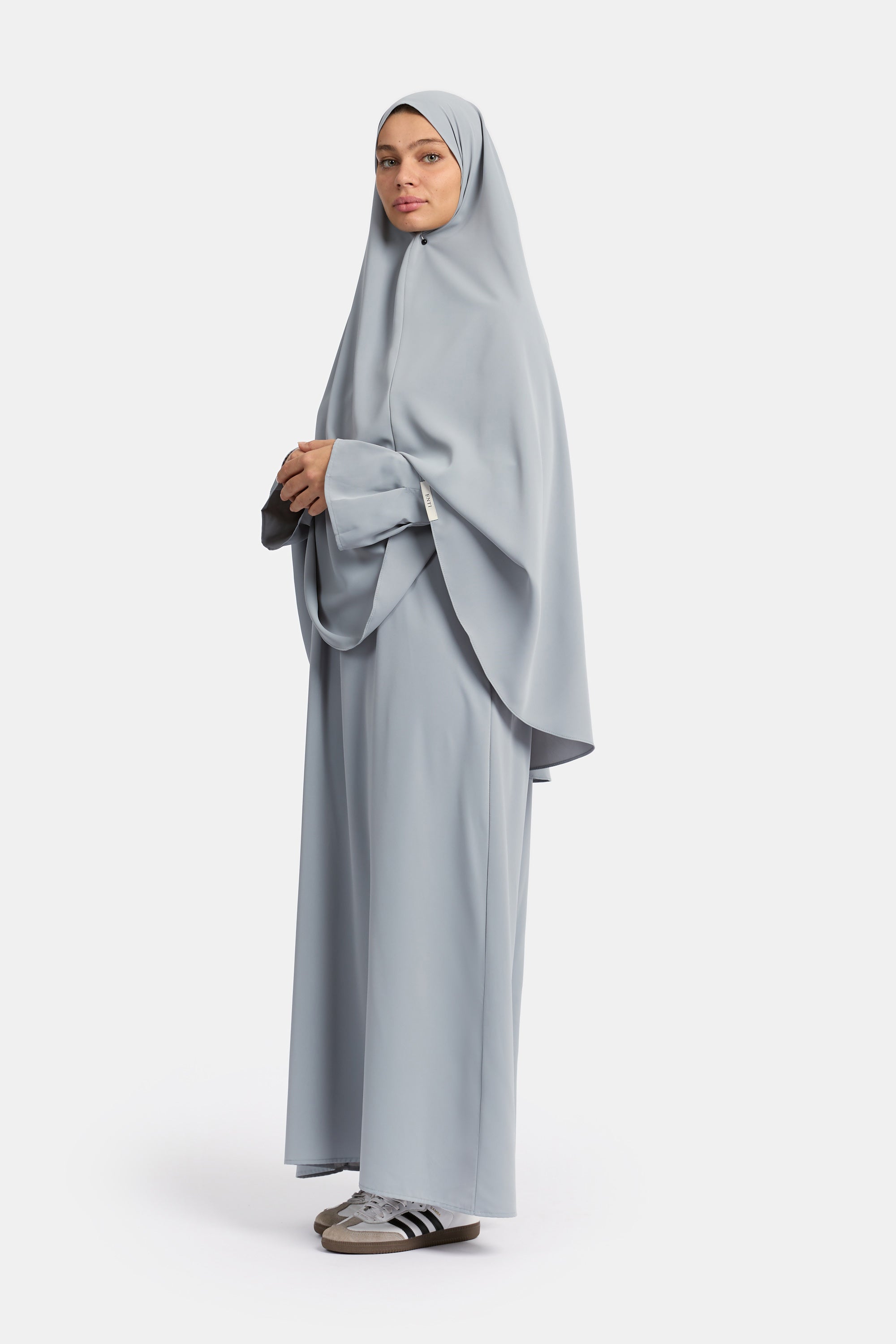 Draped Sleeve Abaya Set - Ash Grey