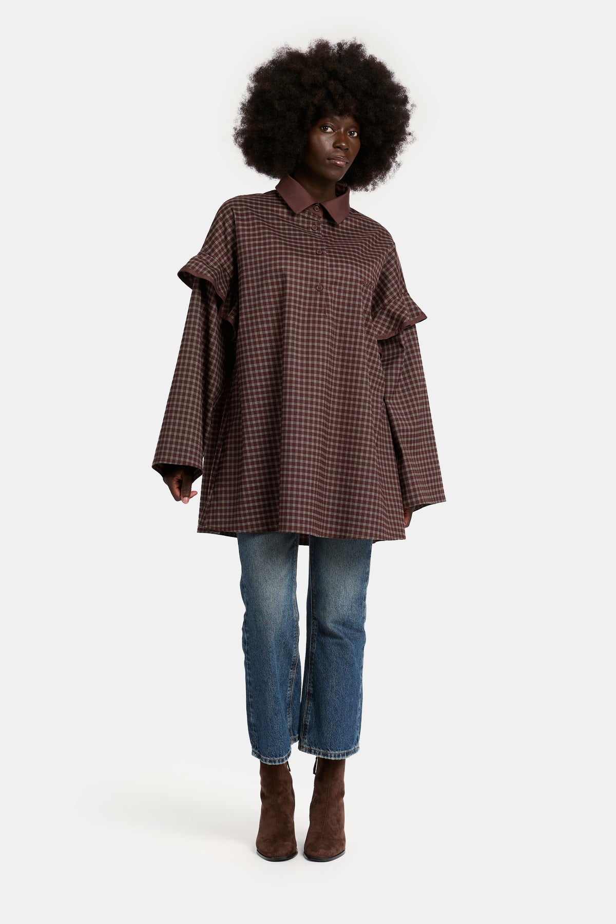 Checked Blouse - Dark Brown
