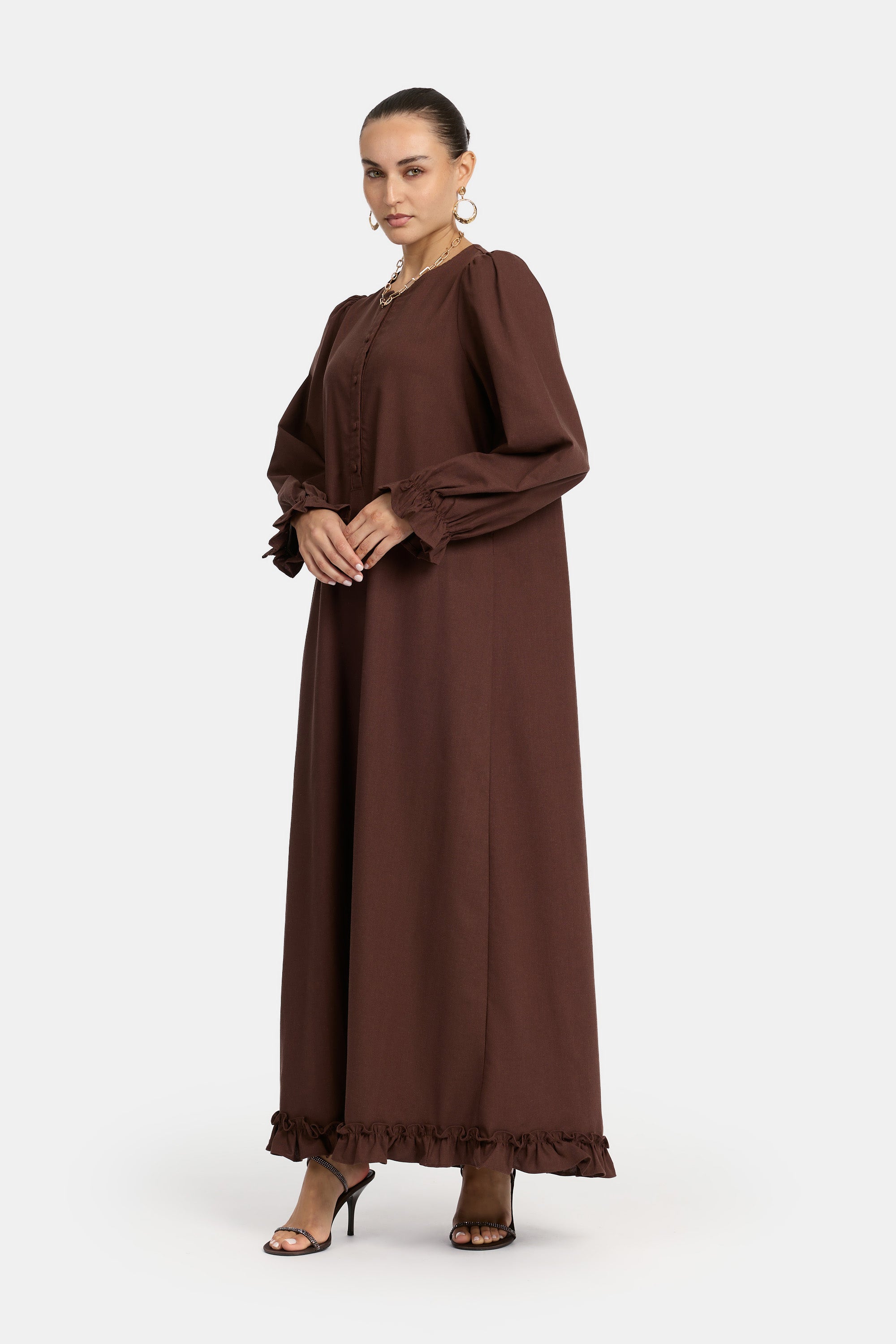 Ruffle Maxi Dress - Dark Brown