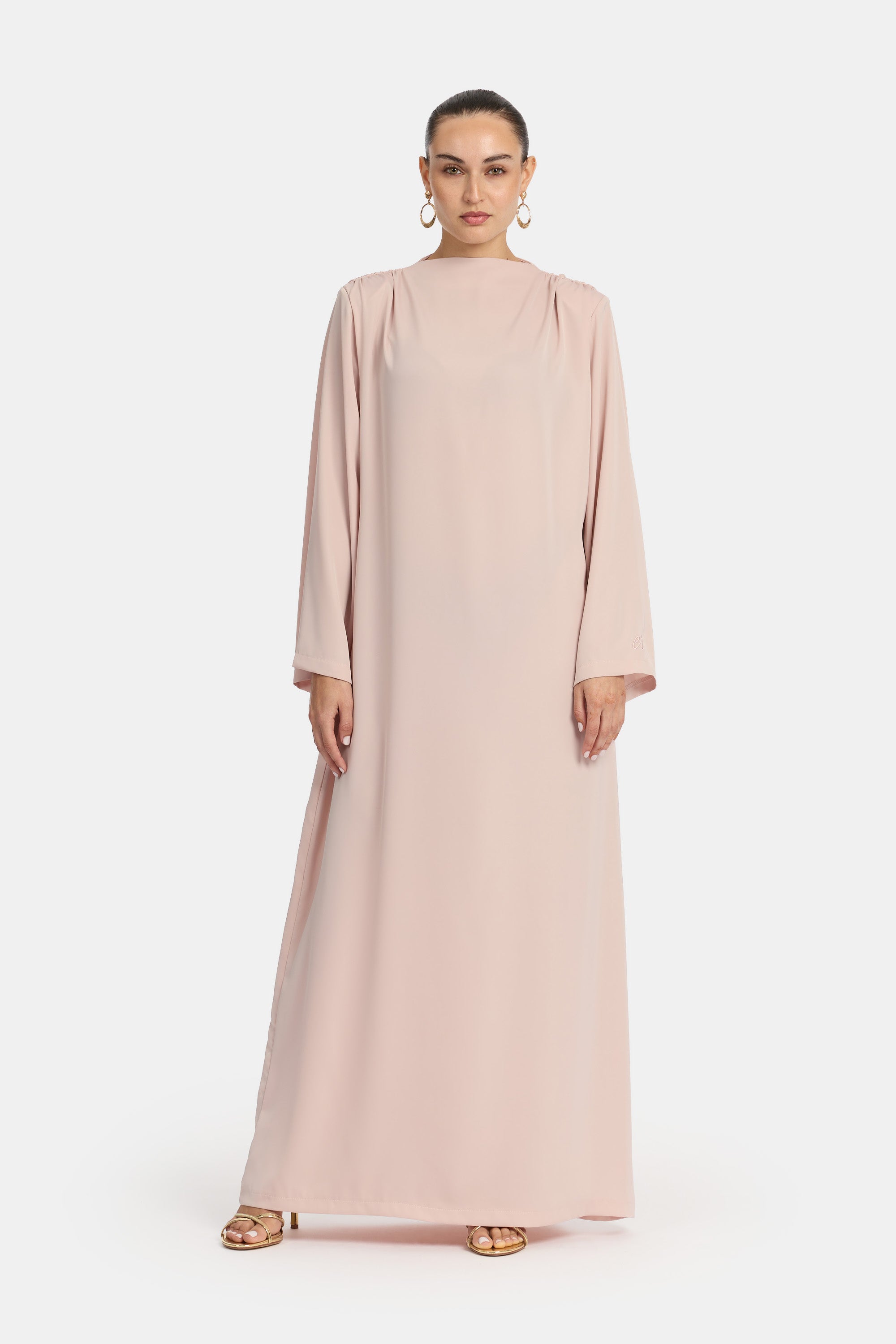 Robe en satin drapée aux épaules - Amarante