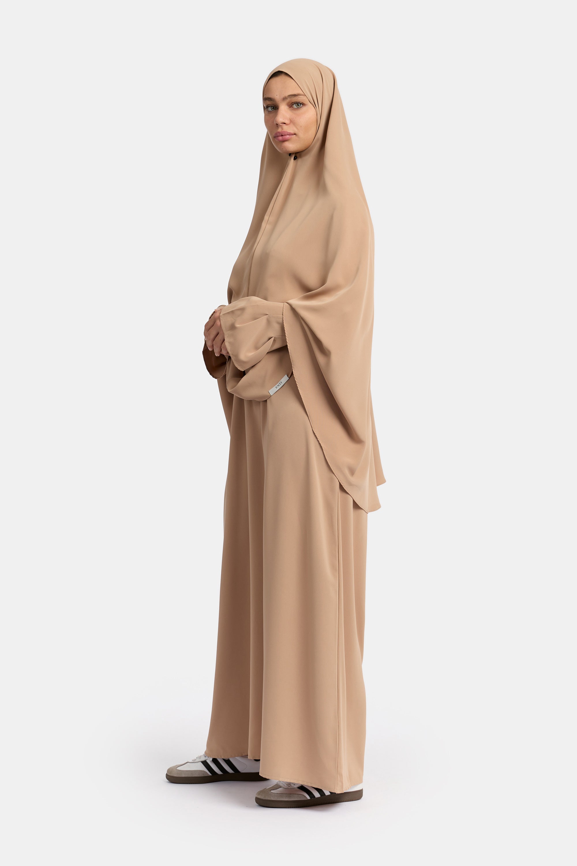 Draped Sleeve Abaya Set - Oak Brown