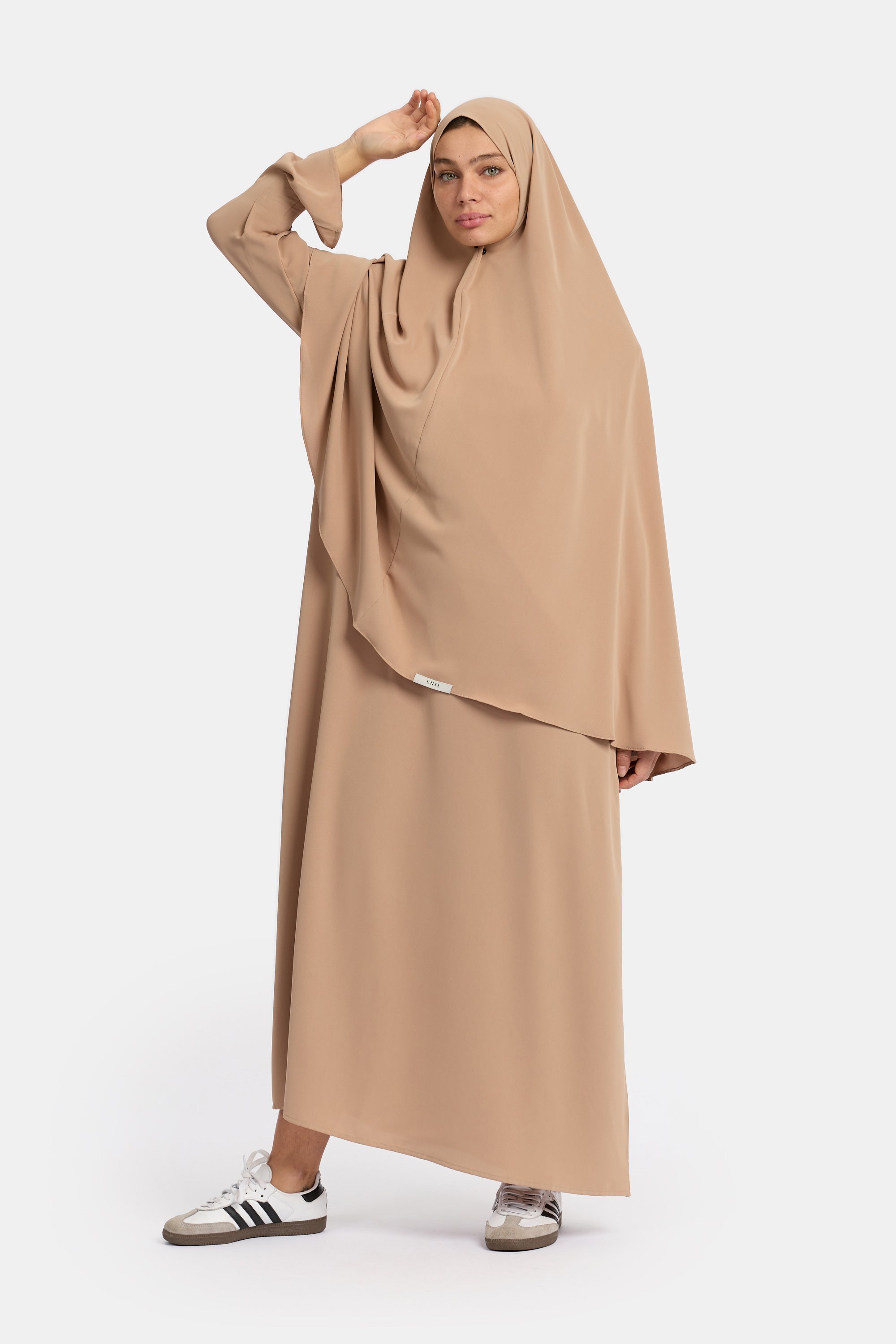 Draped Sleeve Abaya Set - Oak Brown