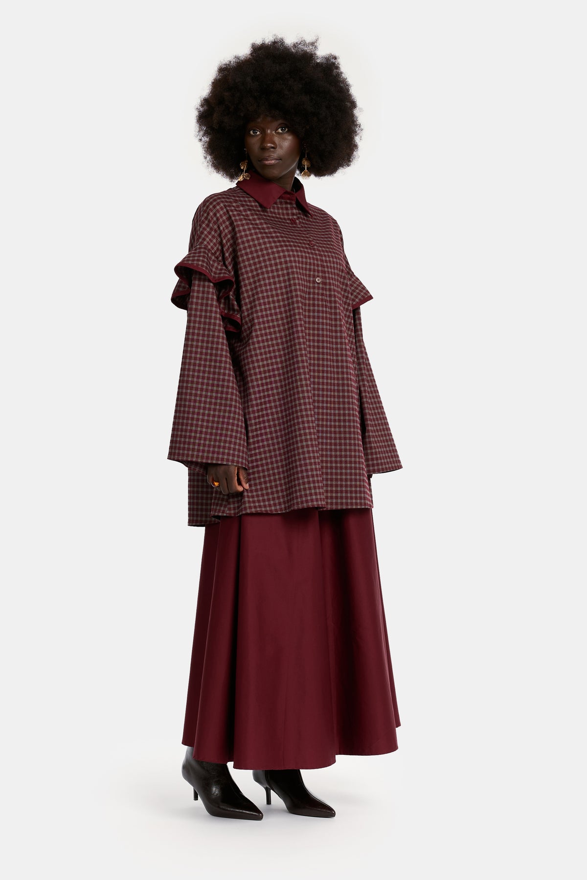 Checked Blouse - Dark Cherry