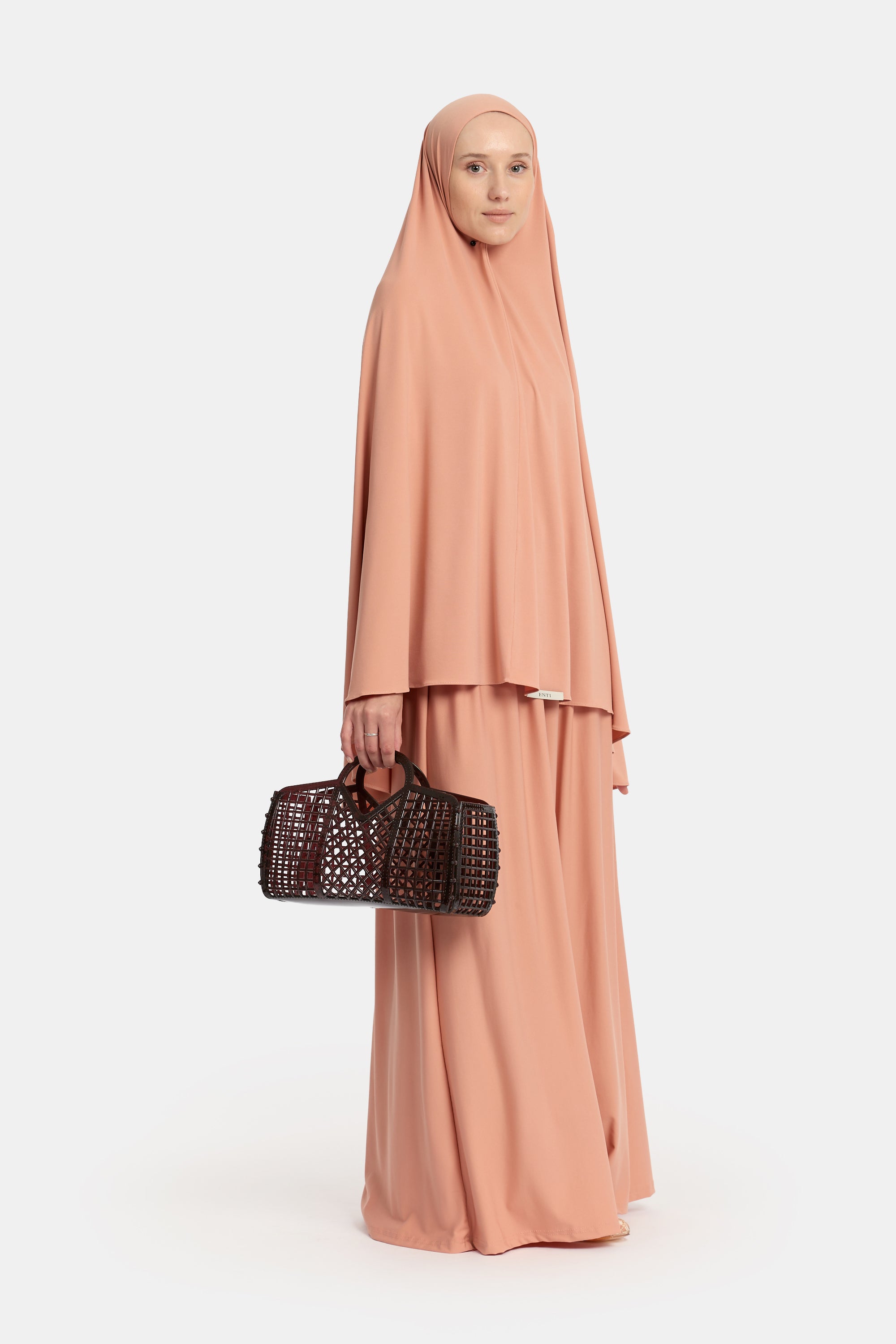 Premium Jersey Khimar Set - Dark Salmon
