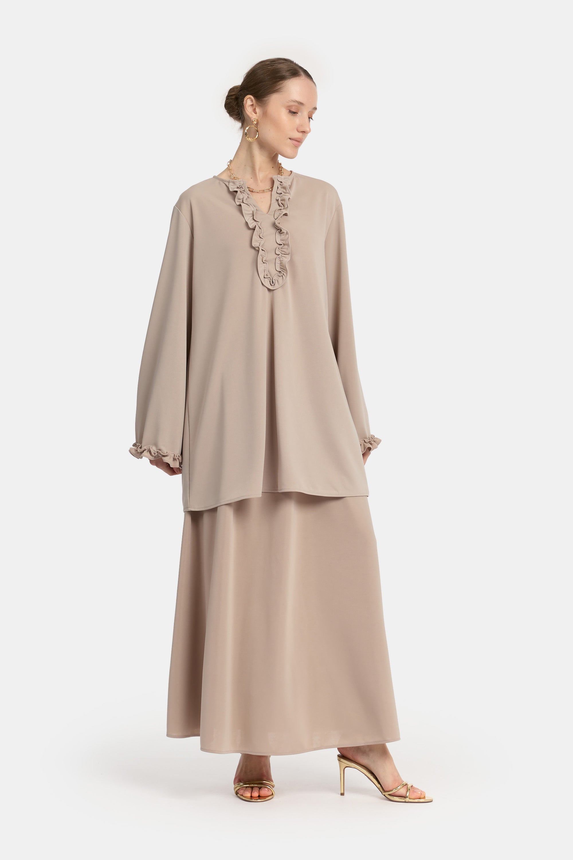 Ruffle Style Skirt Set - Mocha