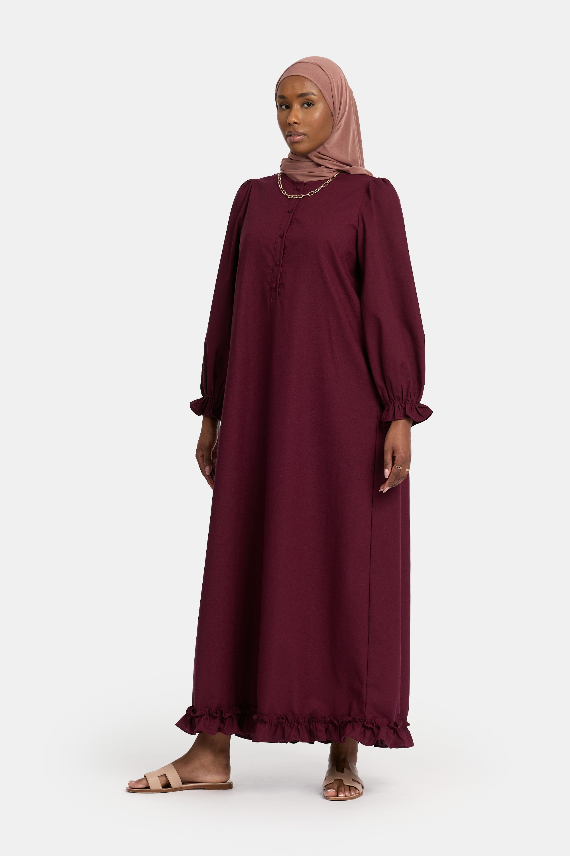 Ruffle Maxi Dress - Dark Cherry