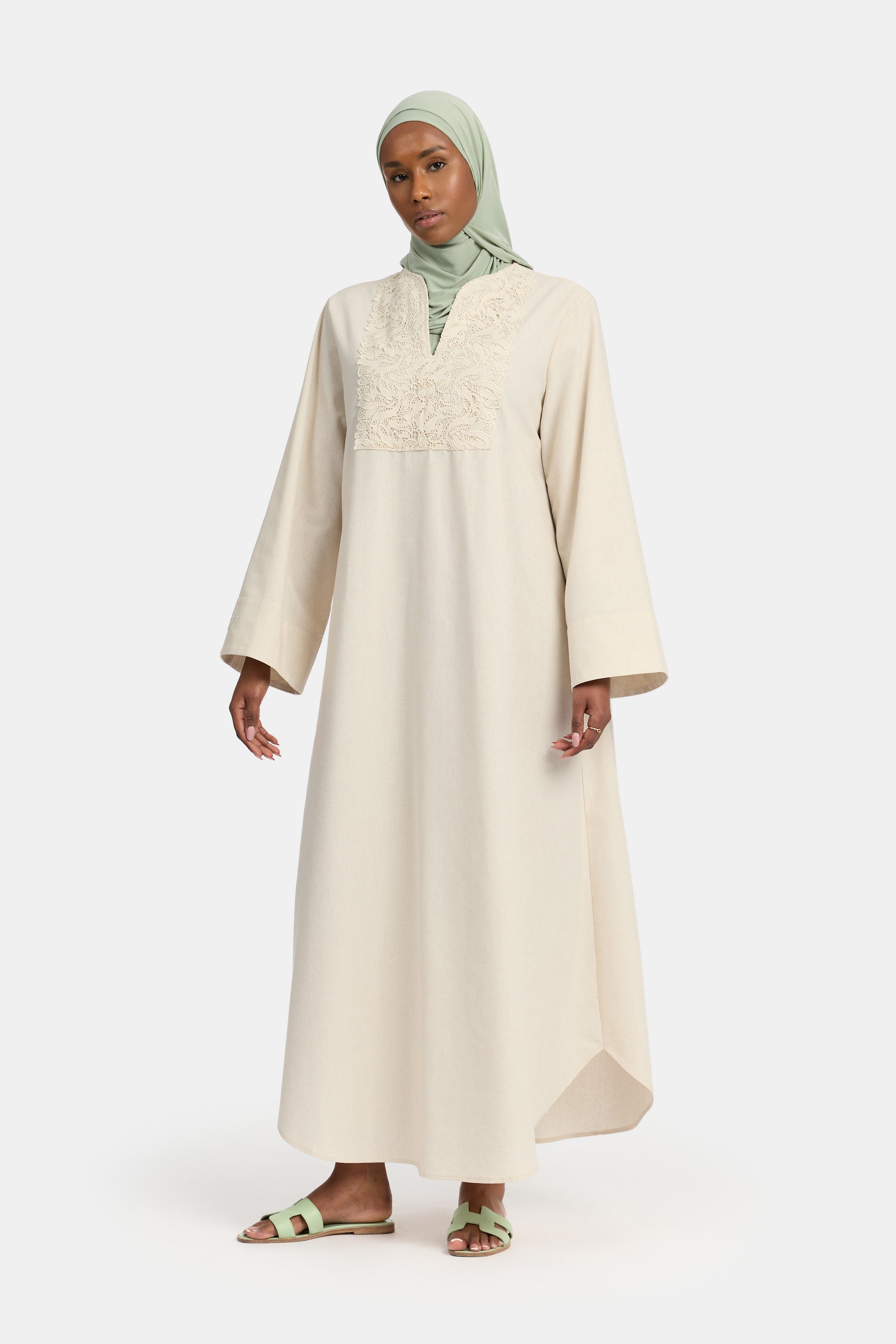 Robe en dentelle de lin - Amande