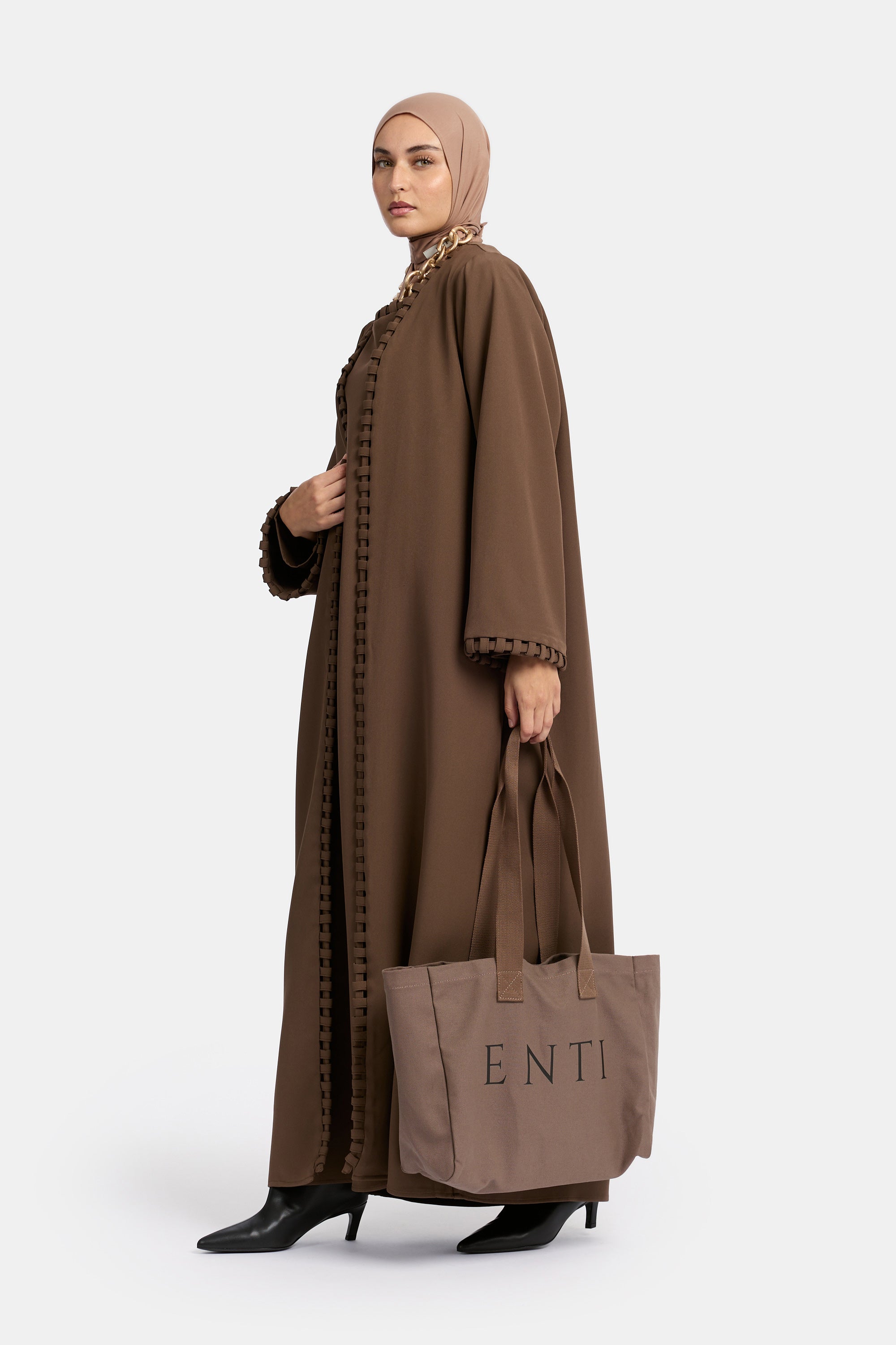 Weave Line Abaya - Chocolate Brown