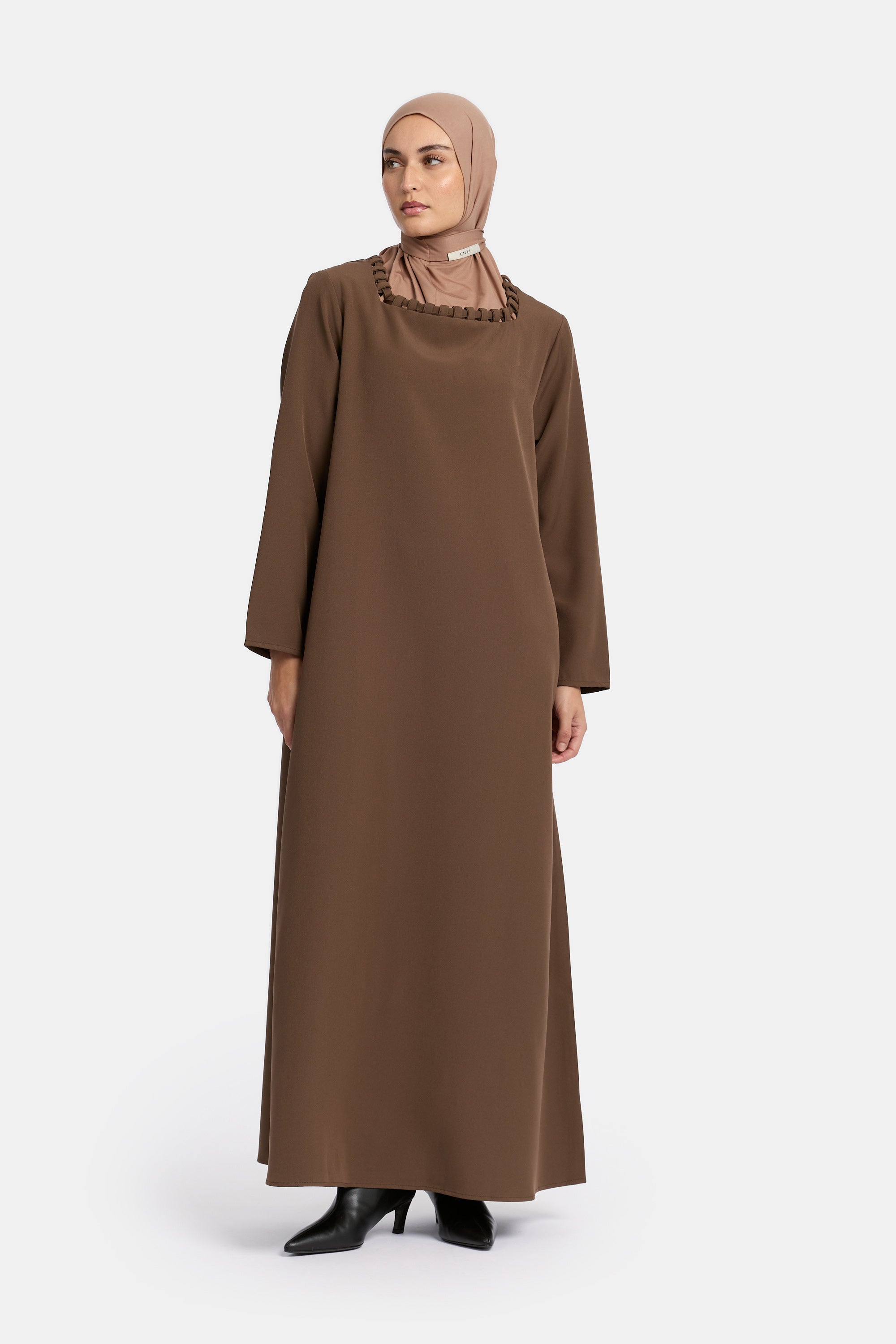 Weave Line Abaya - Chocolate Brown