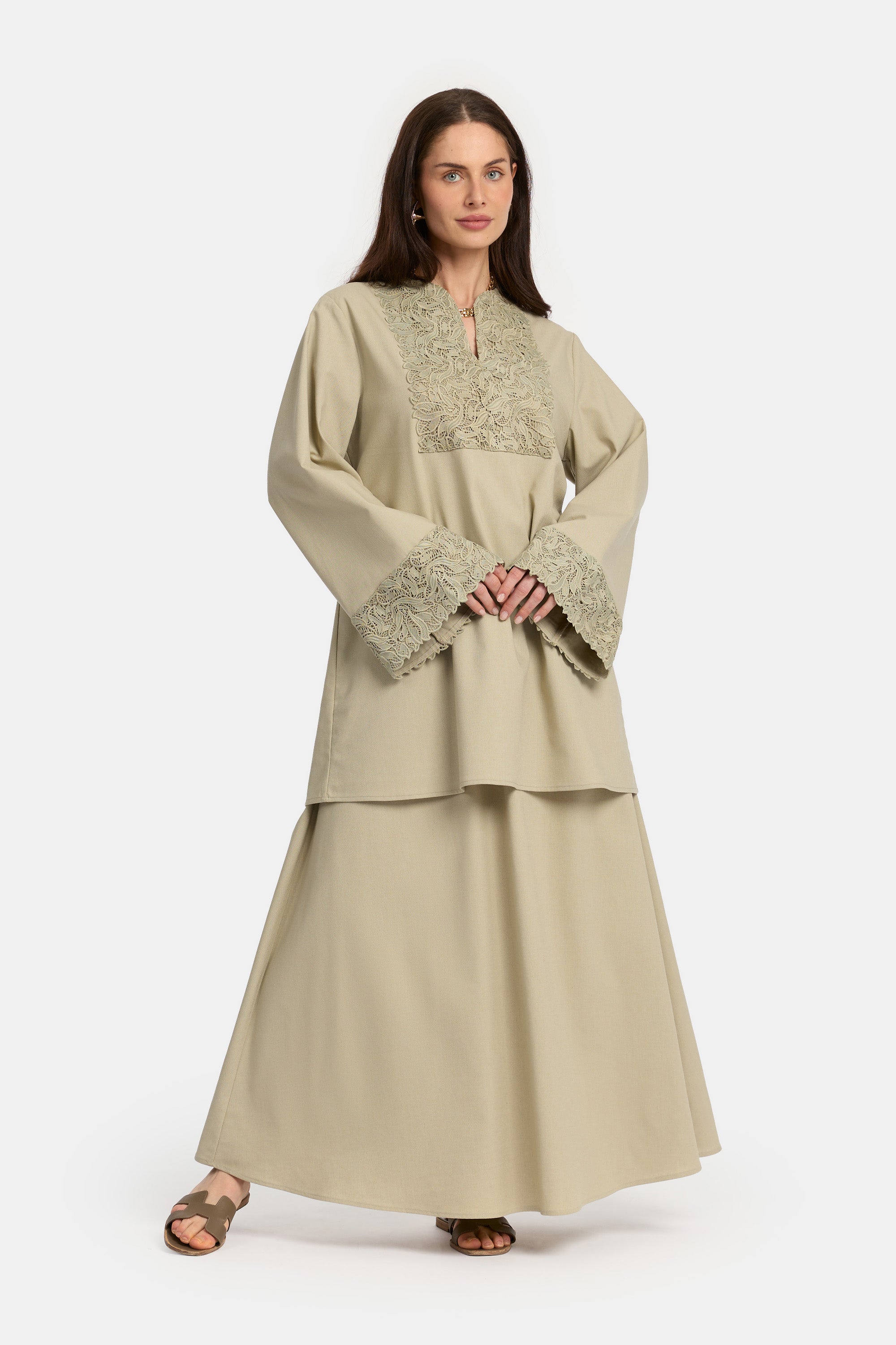 Linen Lace Skirt Set - Laurel