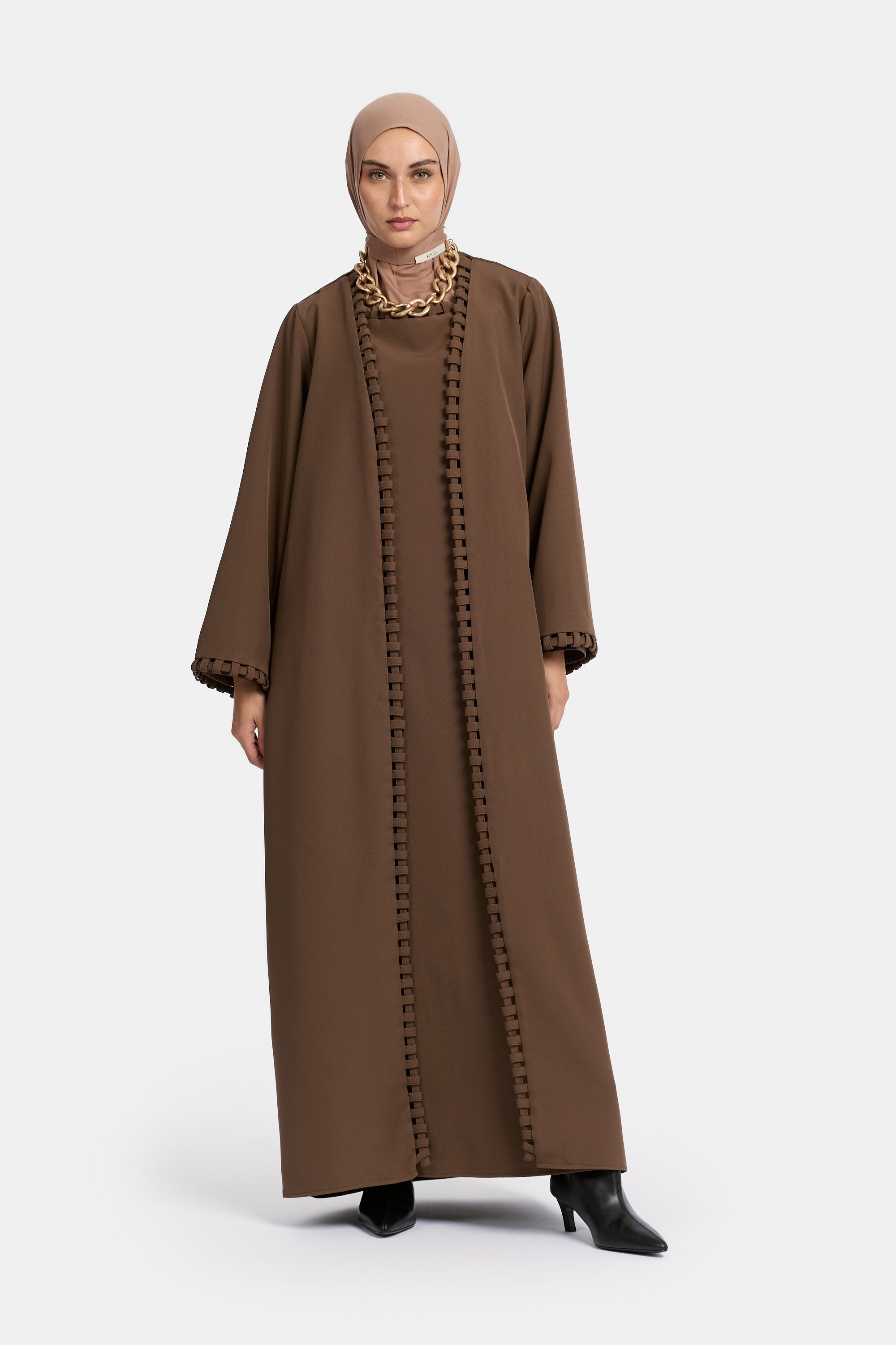 Weave Line Abaya - Chocolate Brown