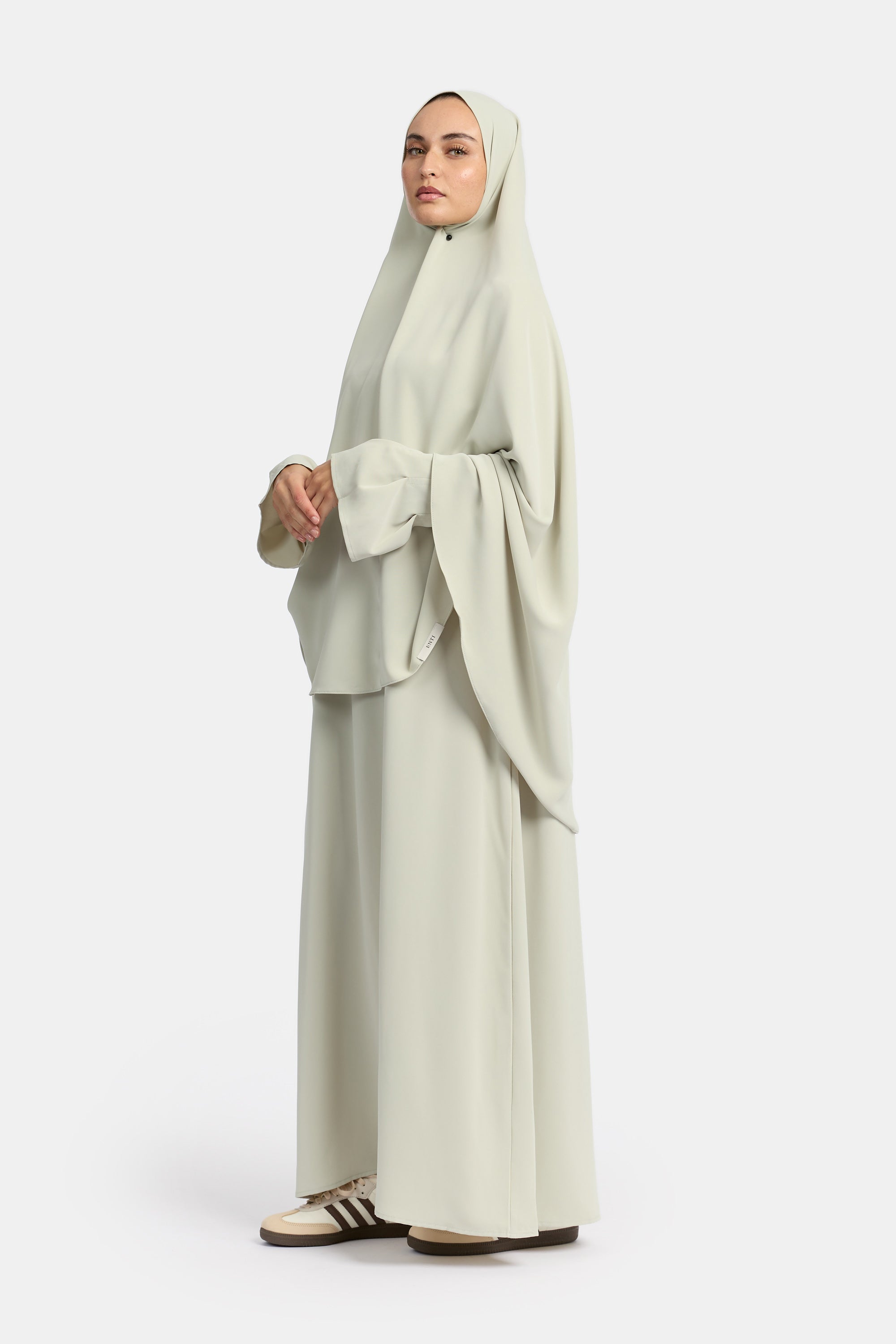 Draped Sleeve Abaya Set - Sea Foam