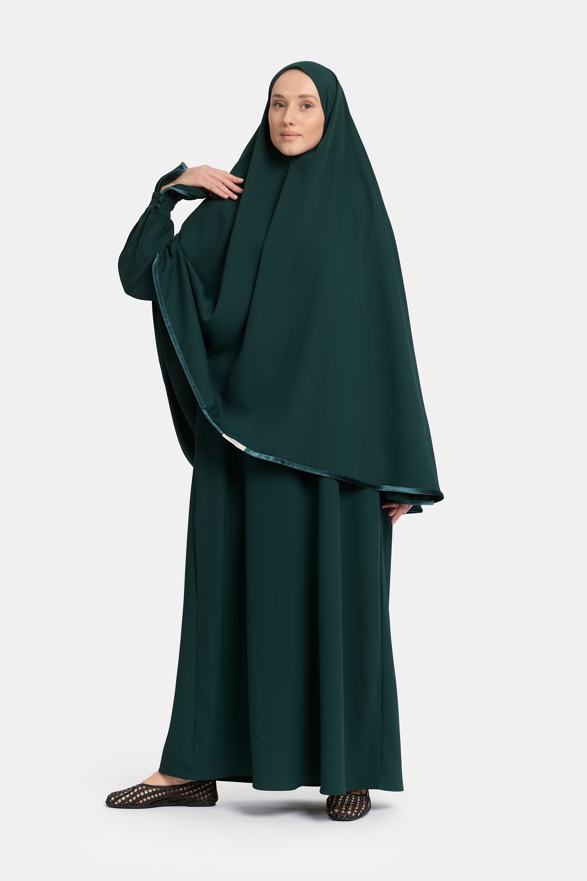 Mastour Velvet Khimar Set - Emerald Green