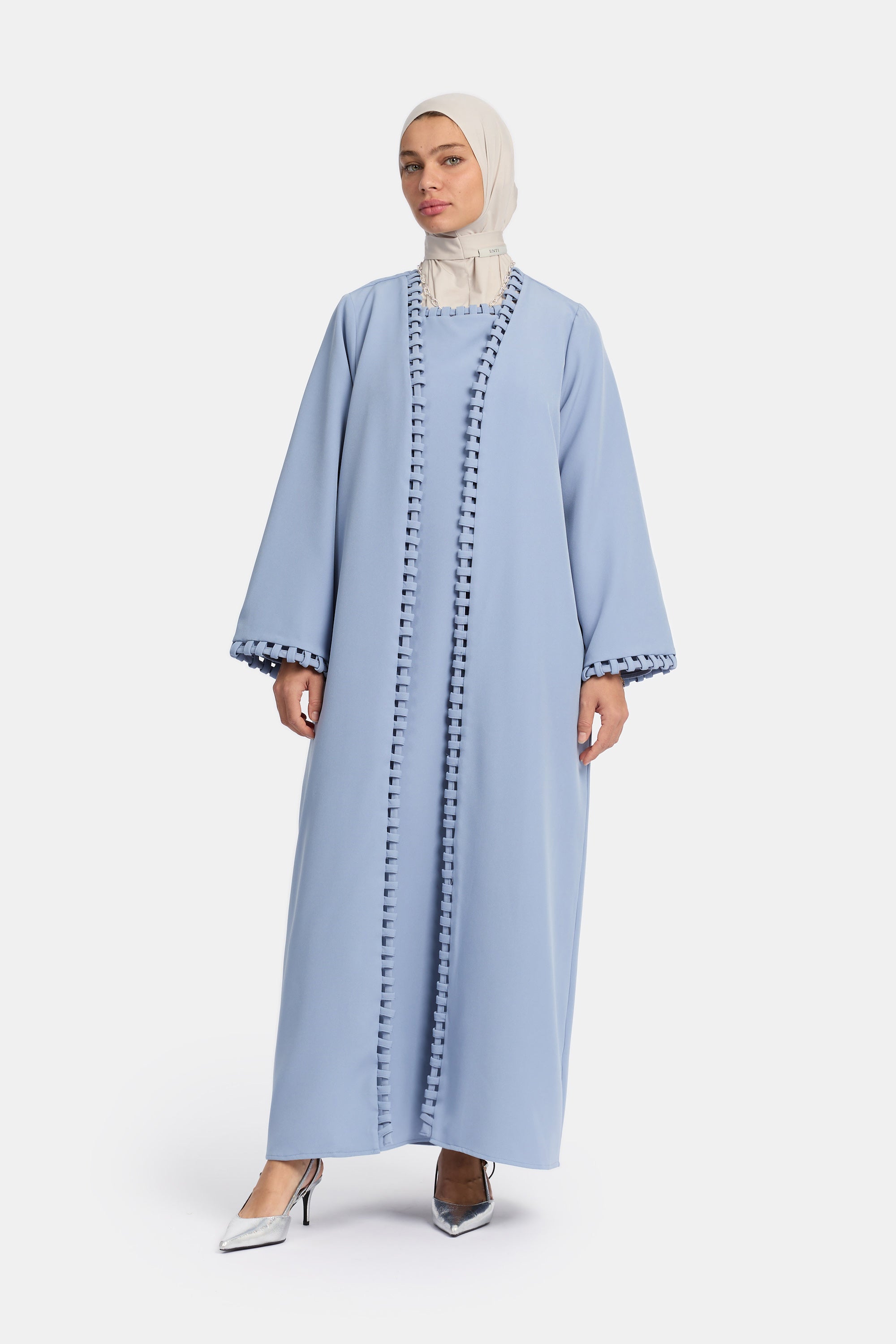 Weave Line Abaya - Sea Blue